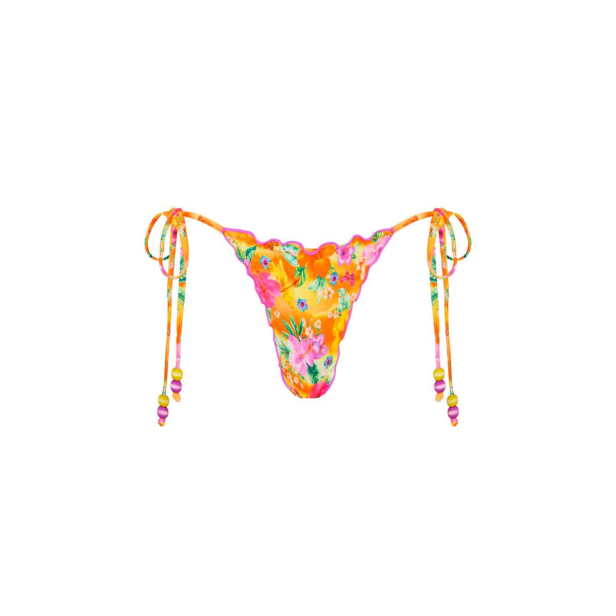 Kulani Kinis Peachy Pocket Lettuce Edge Thong Tie Bikini Bottom