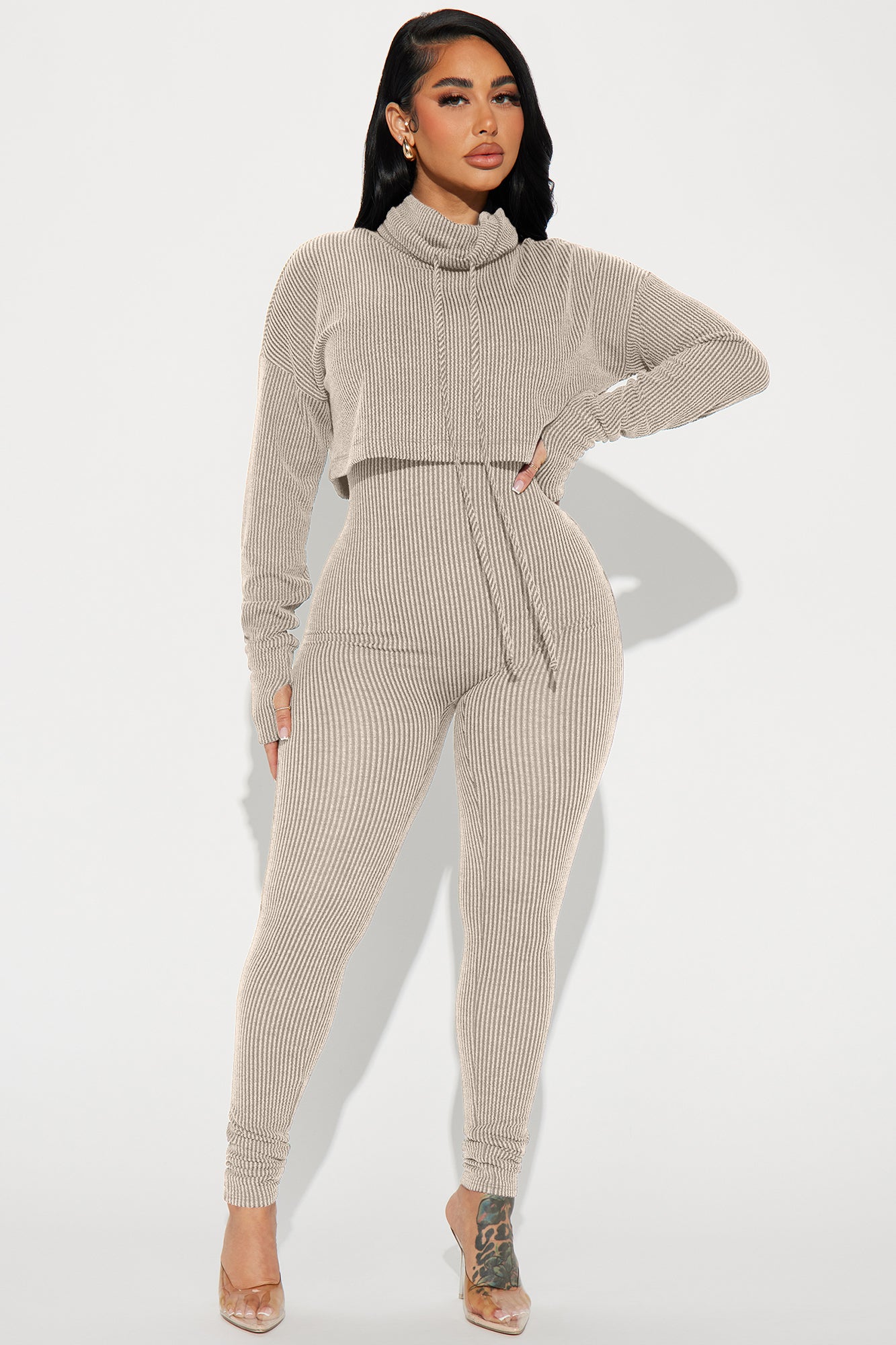 Thinking It Over 2 Piece Jumpsuit Set - Stone