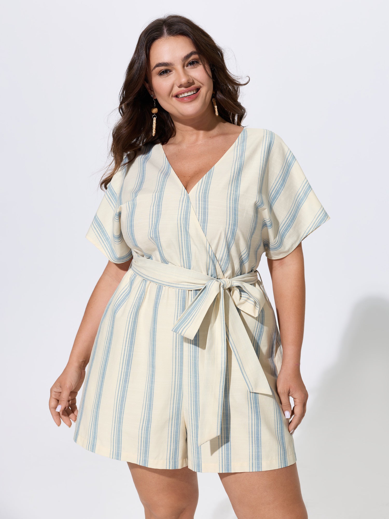 Striped Print Stretchy Waist-Tie Romper