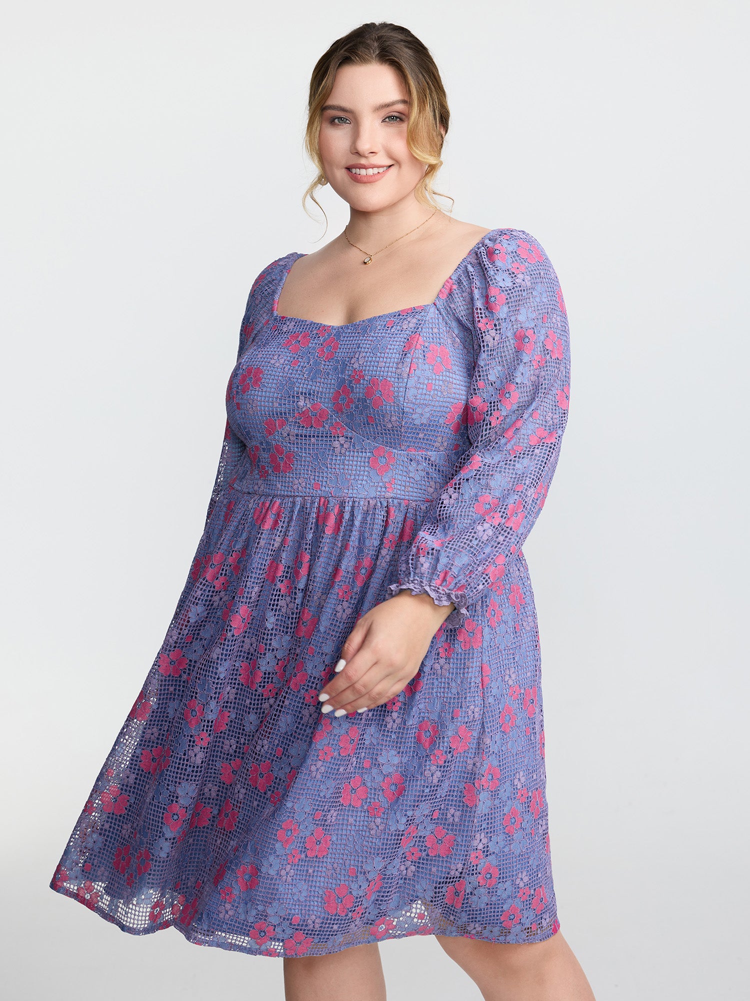 Floral Lace Stretchy Triangular Waist Midi Dress