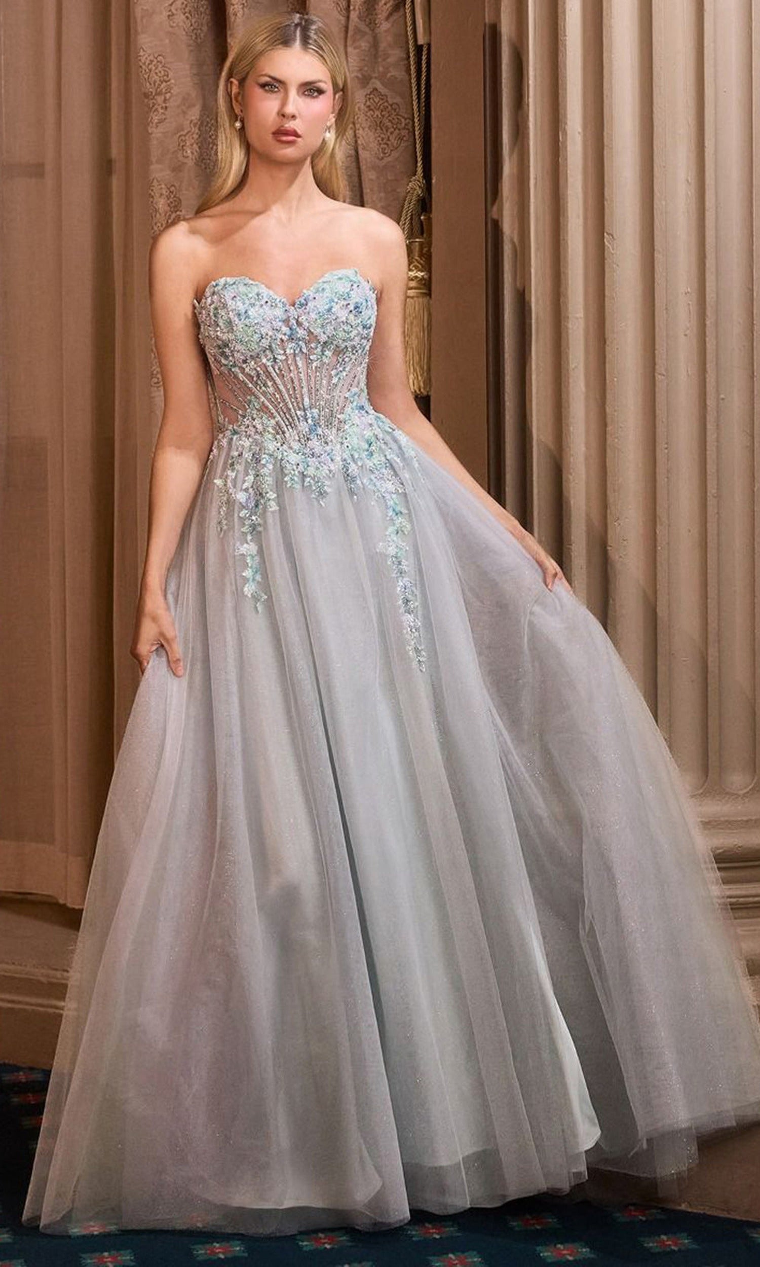 Andrea and Leo A1478 - Beaded Floral Sweetheart Ballgown