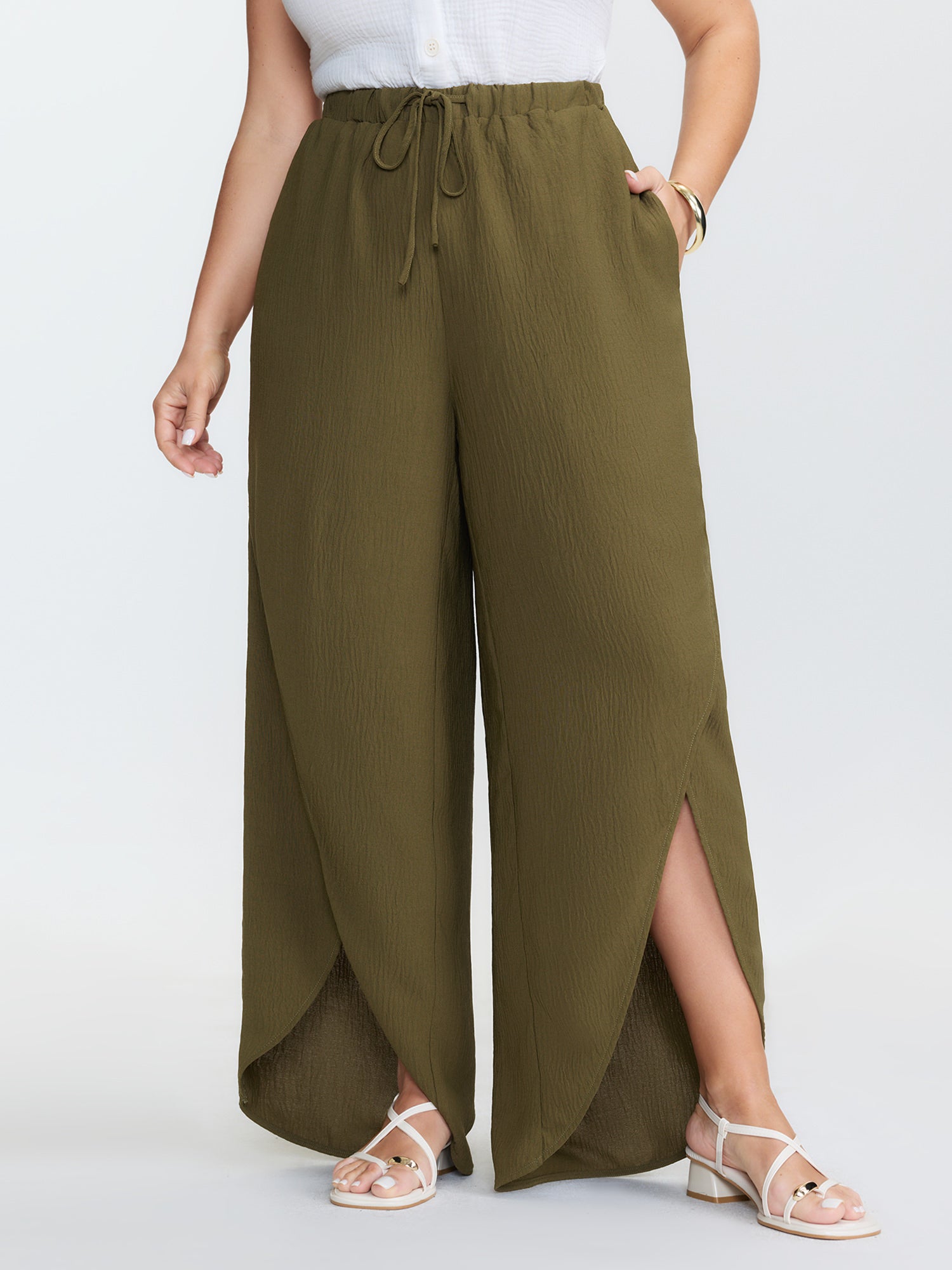 Waist-Tie Slit Cuffs Pants