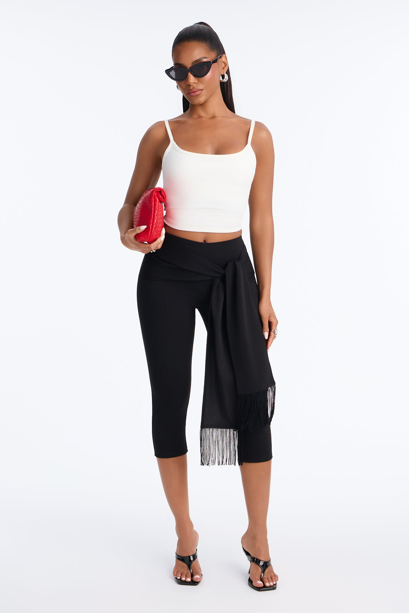 Junie Fringe Tie Waist Capri Pant - Black