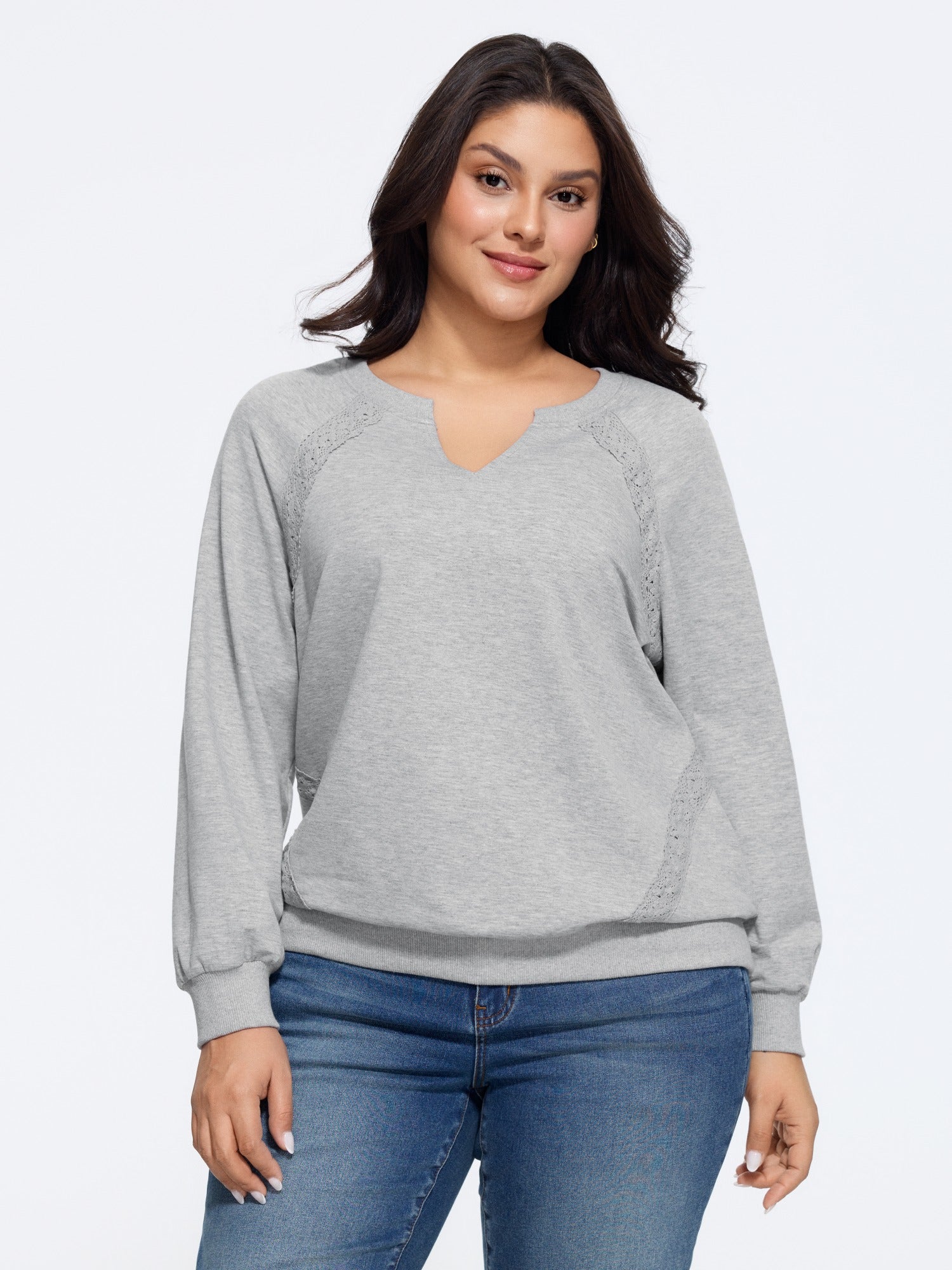 Heather Raglan Sleeves Lace Inset Sweatshirt