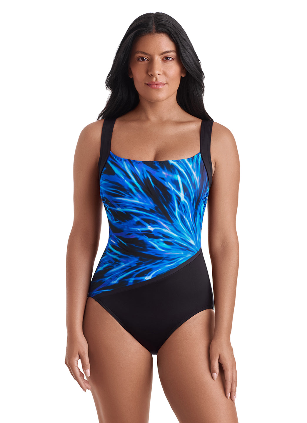 Shape Solver SPORT Shape Solver Sport Women's Electrifying Squareneck Illusion Tank One Piece Swimsuit