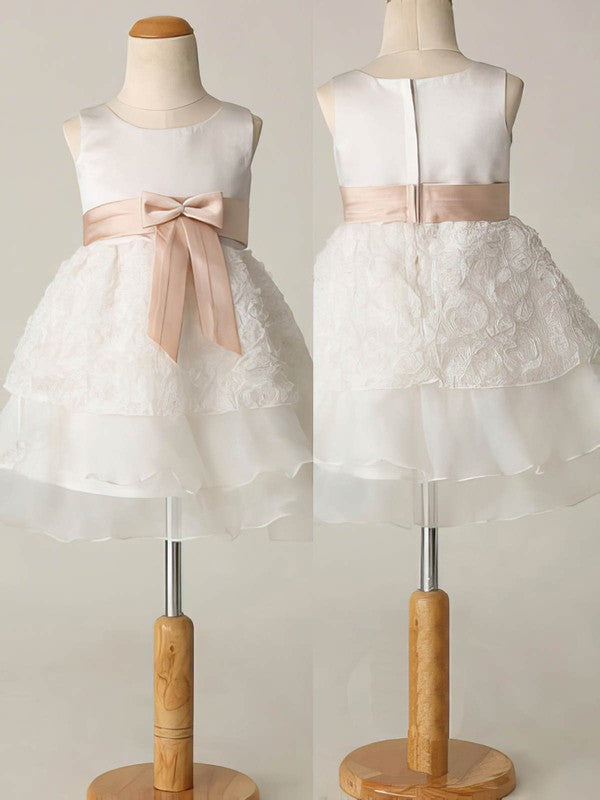Glamorous Tiered A-Line Crew Sleeveless Chiffon Flower Girl Dresses with Bow