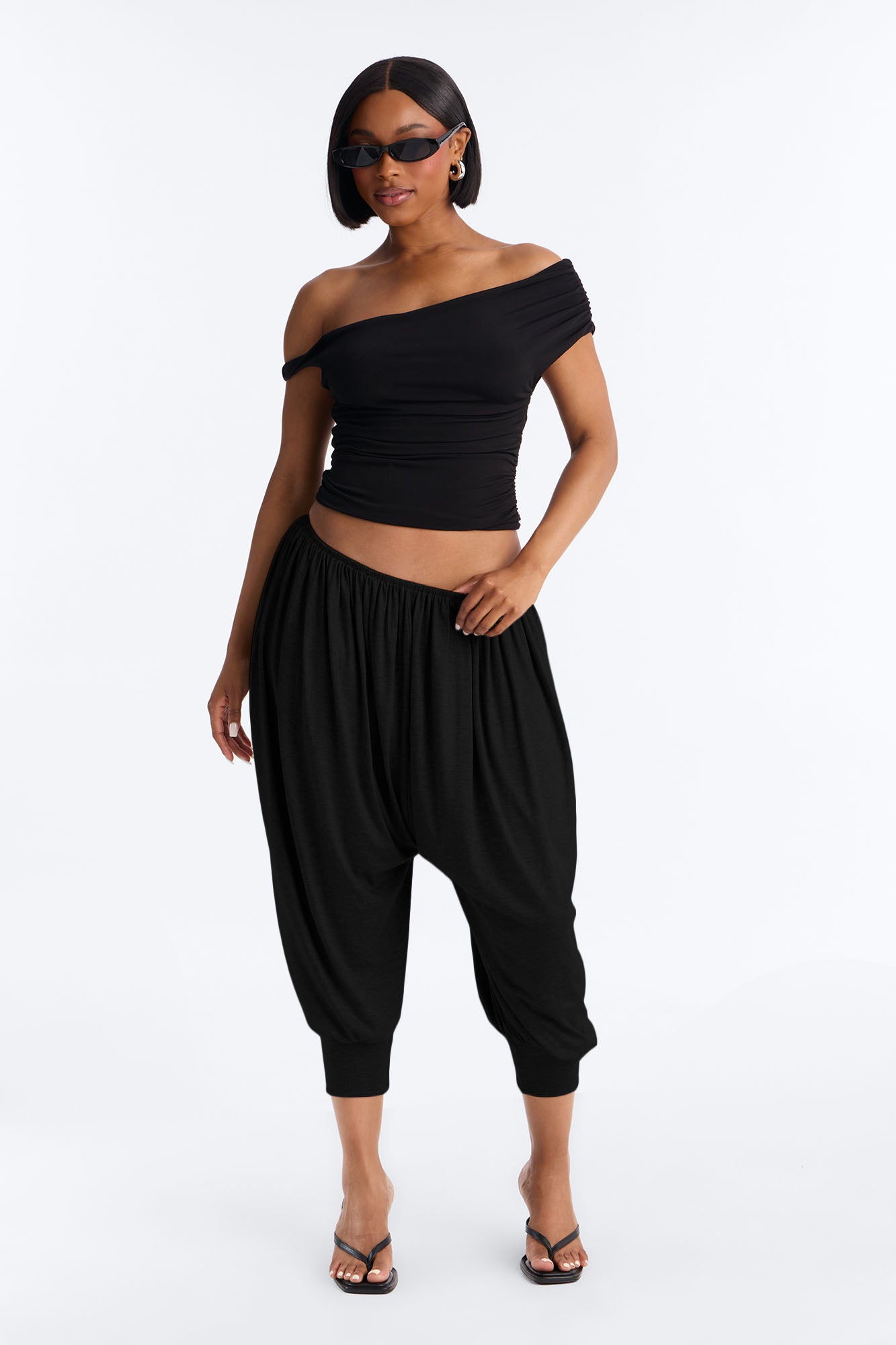Luciana Low Rise Cuffed Harem Pant - Black