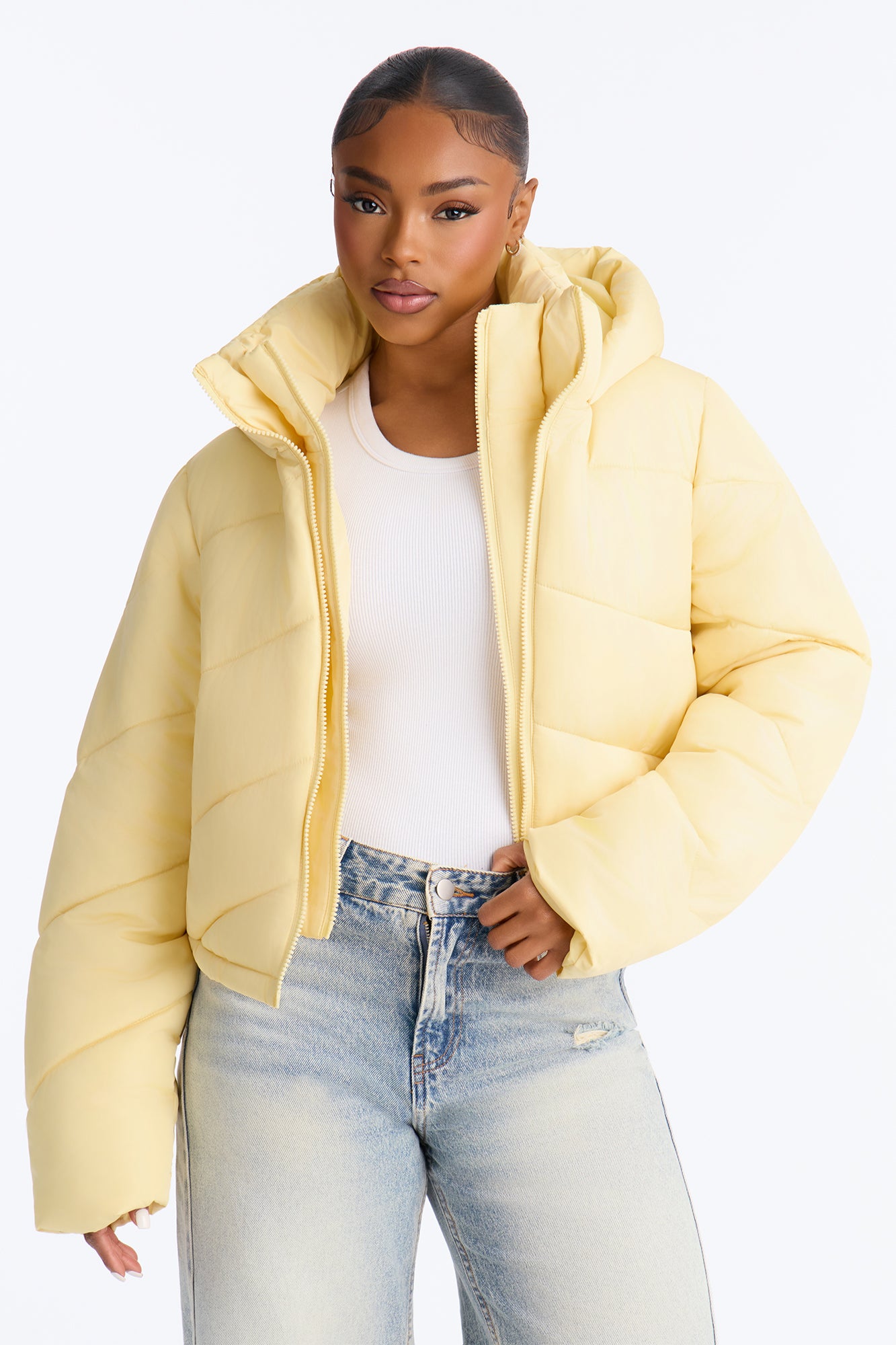 Pippa Cropped Layered Puffer Jacket - Butter Yellow