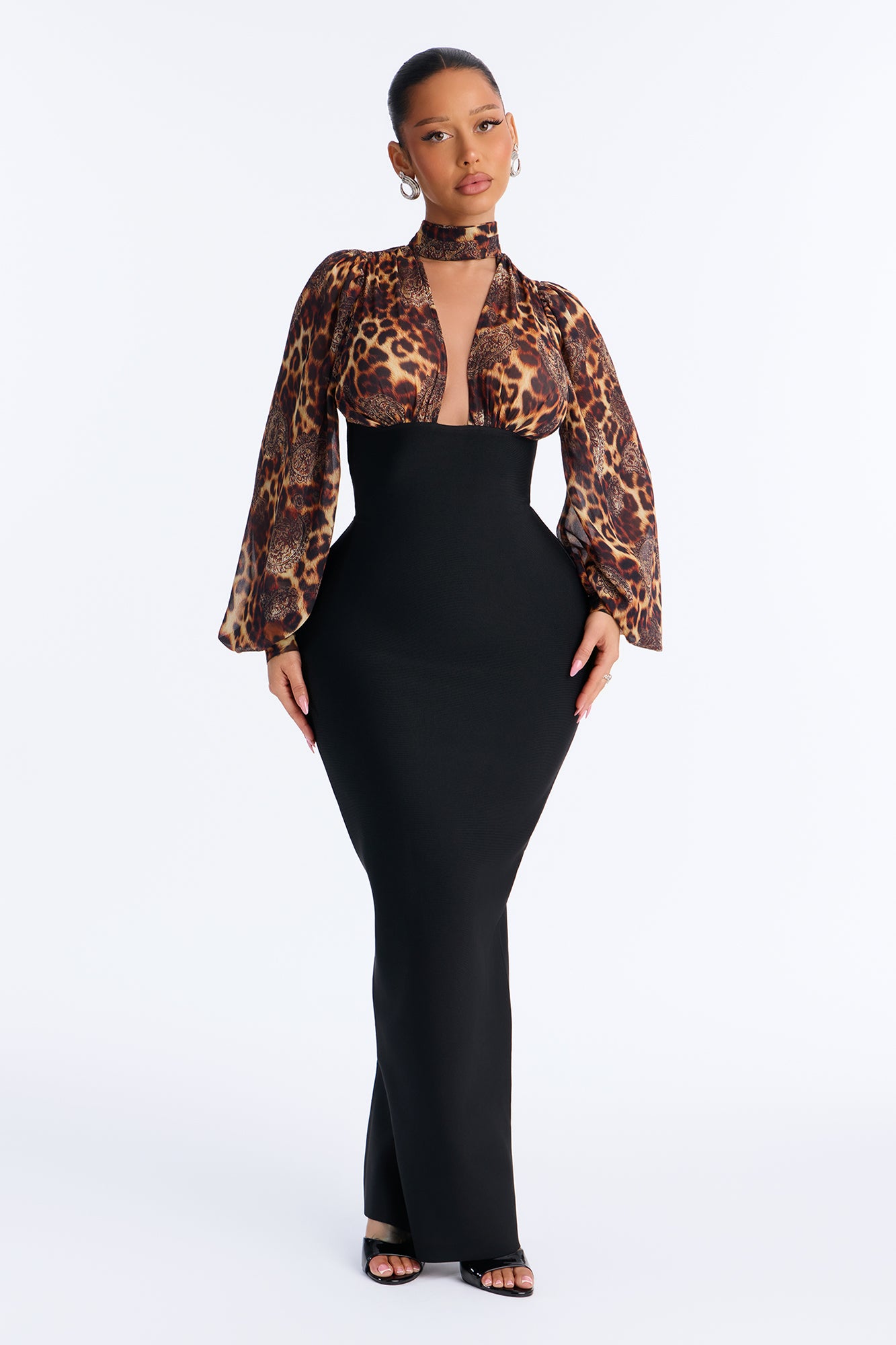 Leave Them Speechless Bandage Maxi Dress - Black/combo