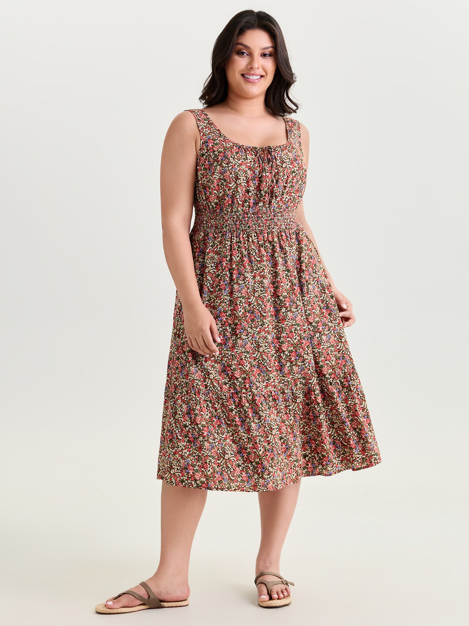 Supersoft Ditsy Floral Print Shirred Midi Dress