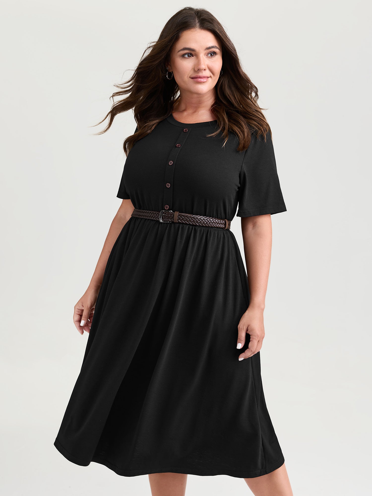 Supersoft Belt Detail Button Midi Dress