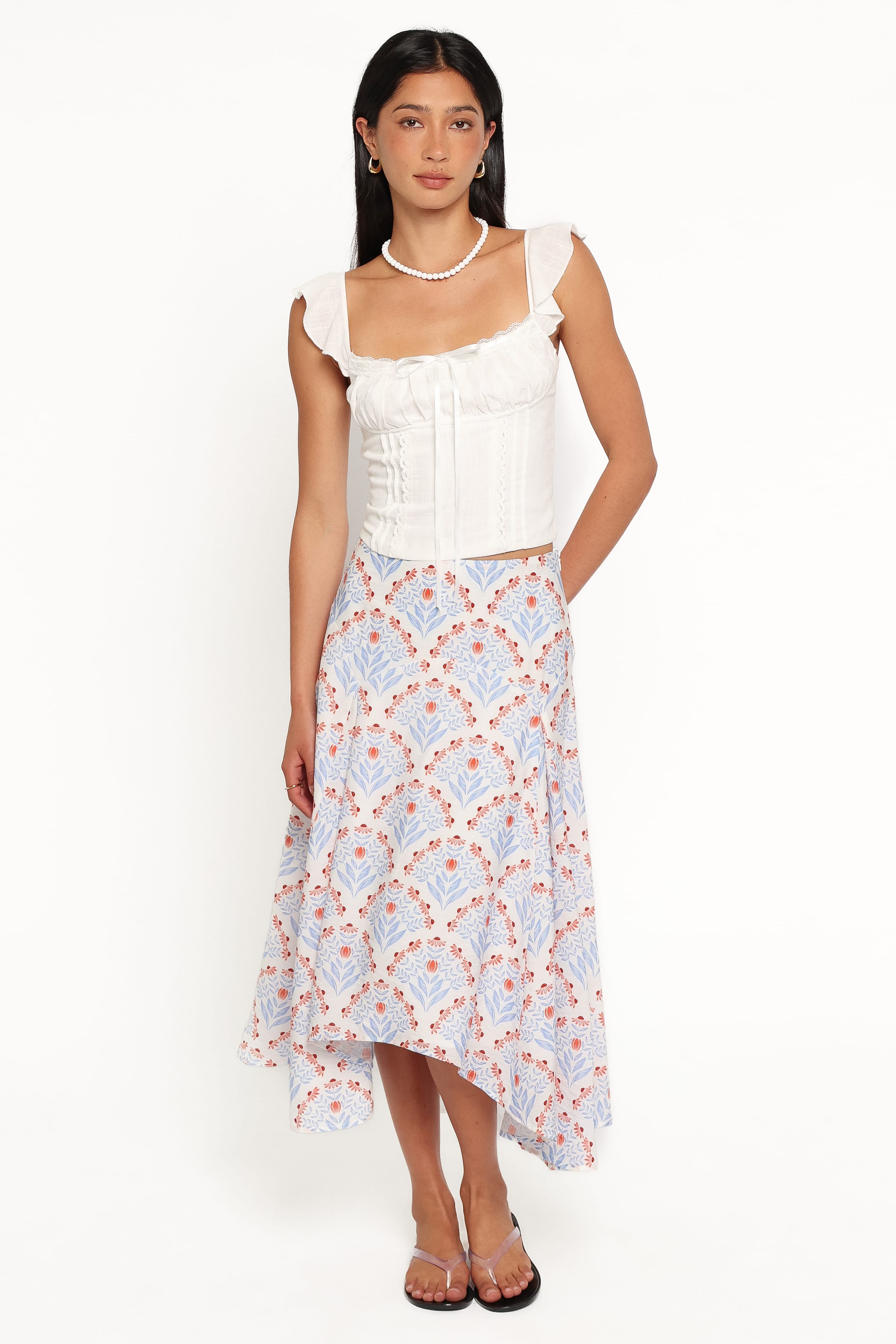 Dennie Hanky Hem Skirt - White Blue