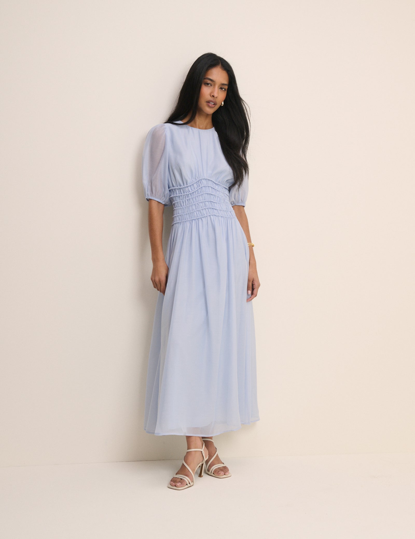 Light Blue Shirred Khloe Maxi Dress