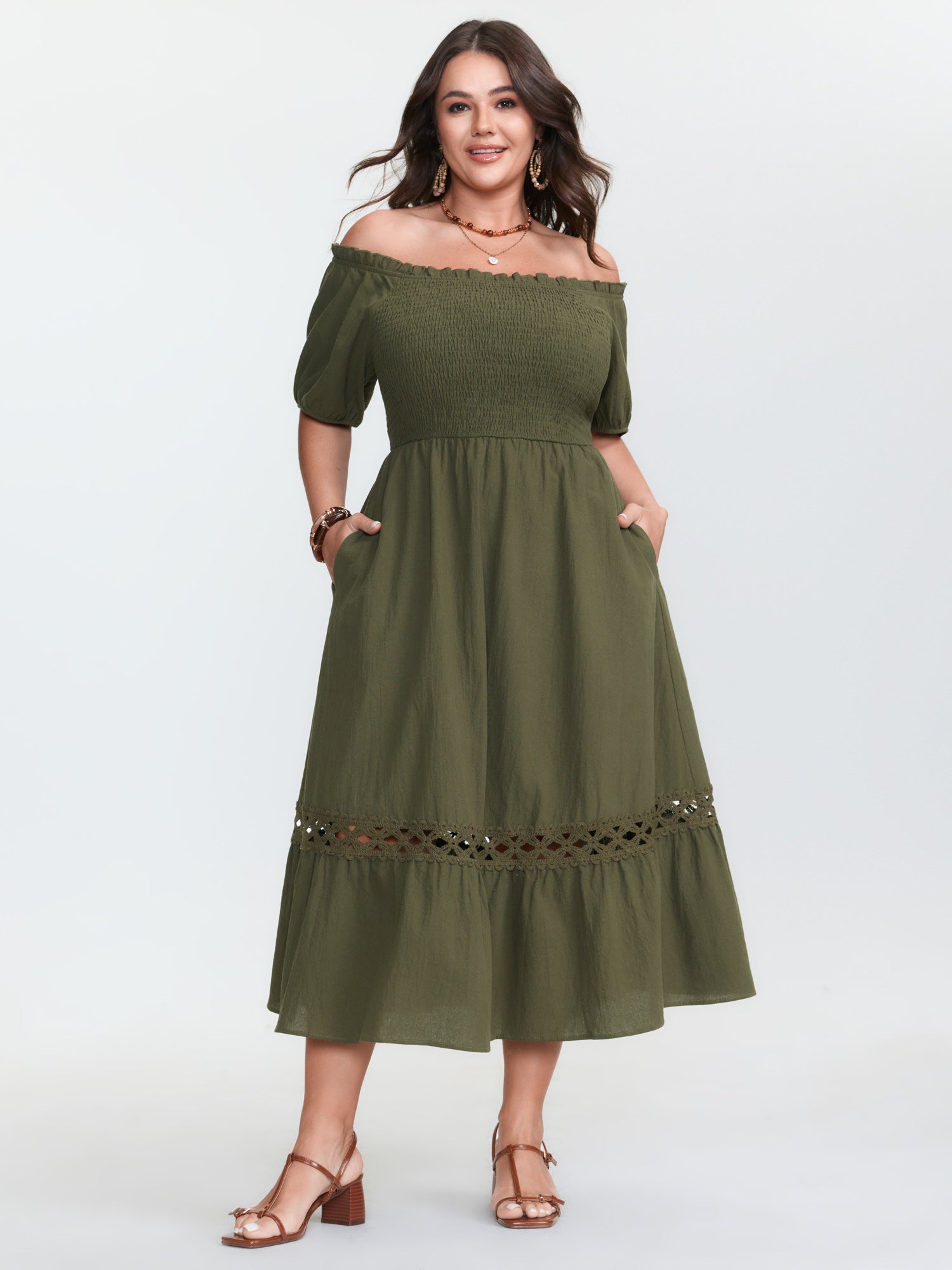 Pure Cotton Off-Shoulder Midi Dress