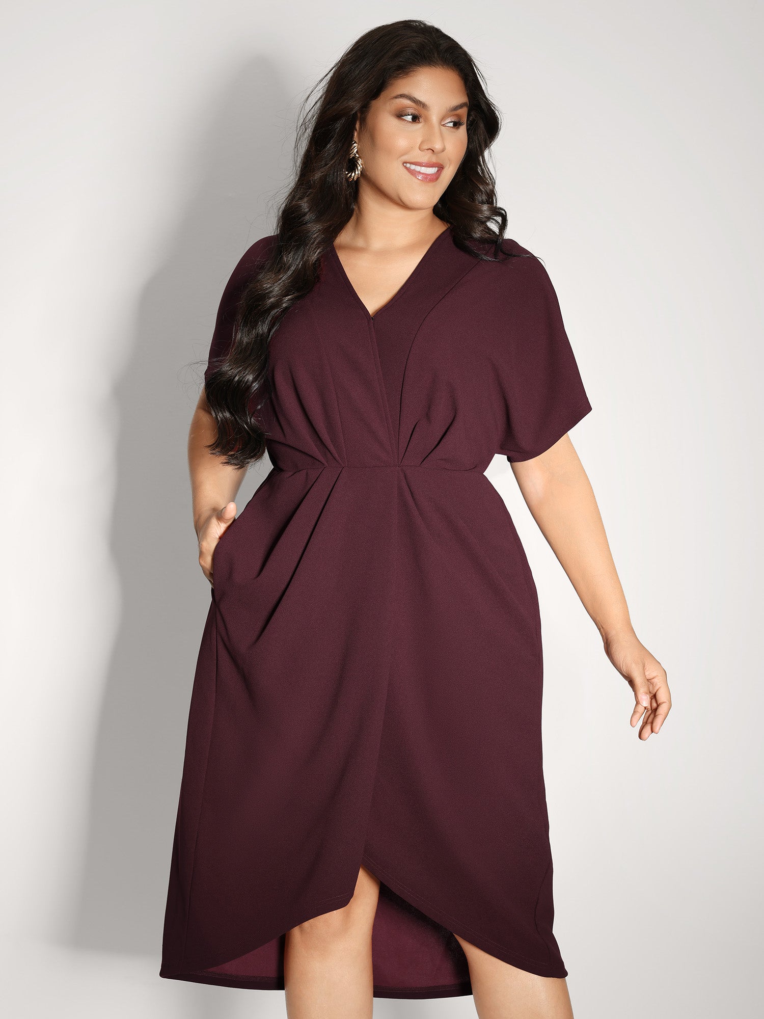 Drapey Ruched V-Neck Mini Dress