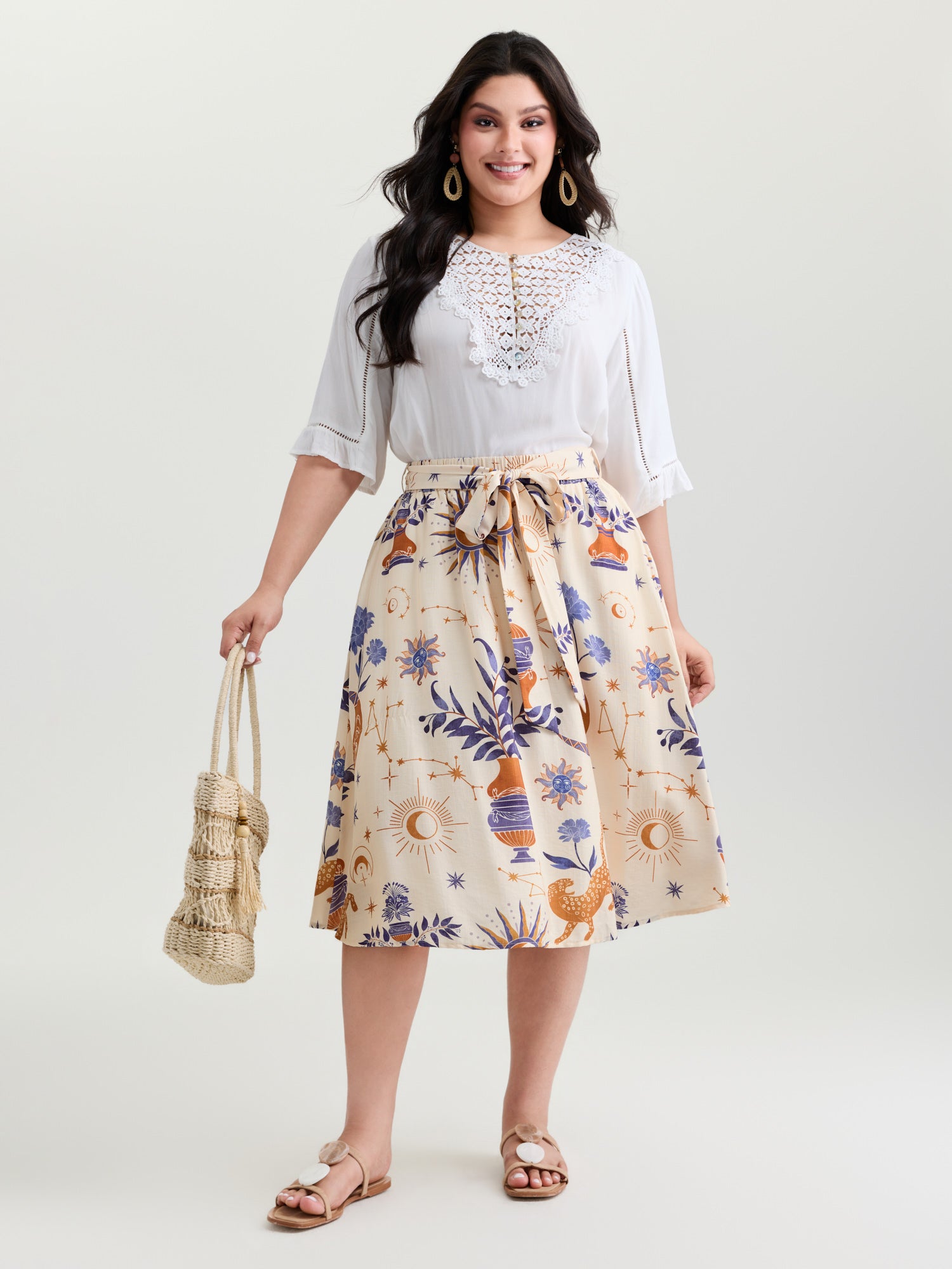 Star Moon Waist-Tie Maxi Skirt