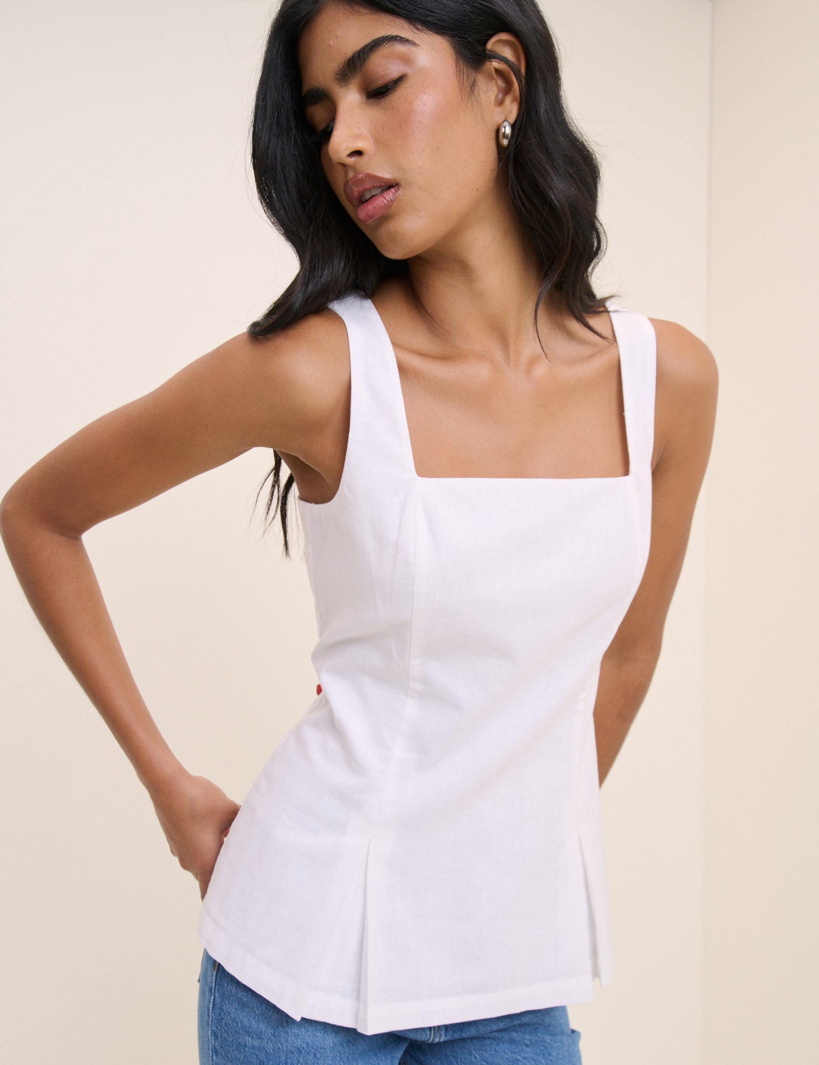 White Square Neck Valencia Top