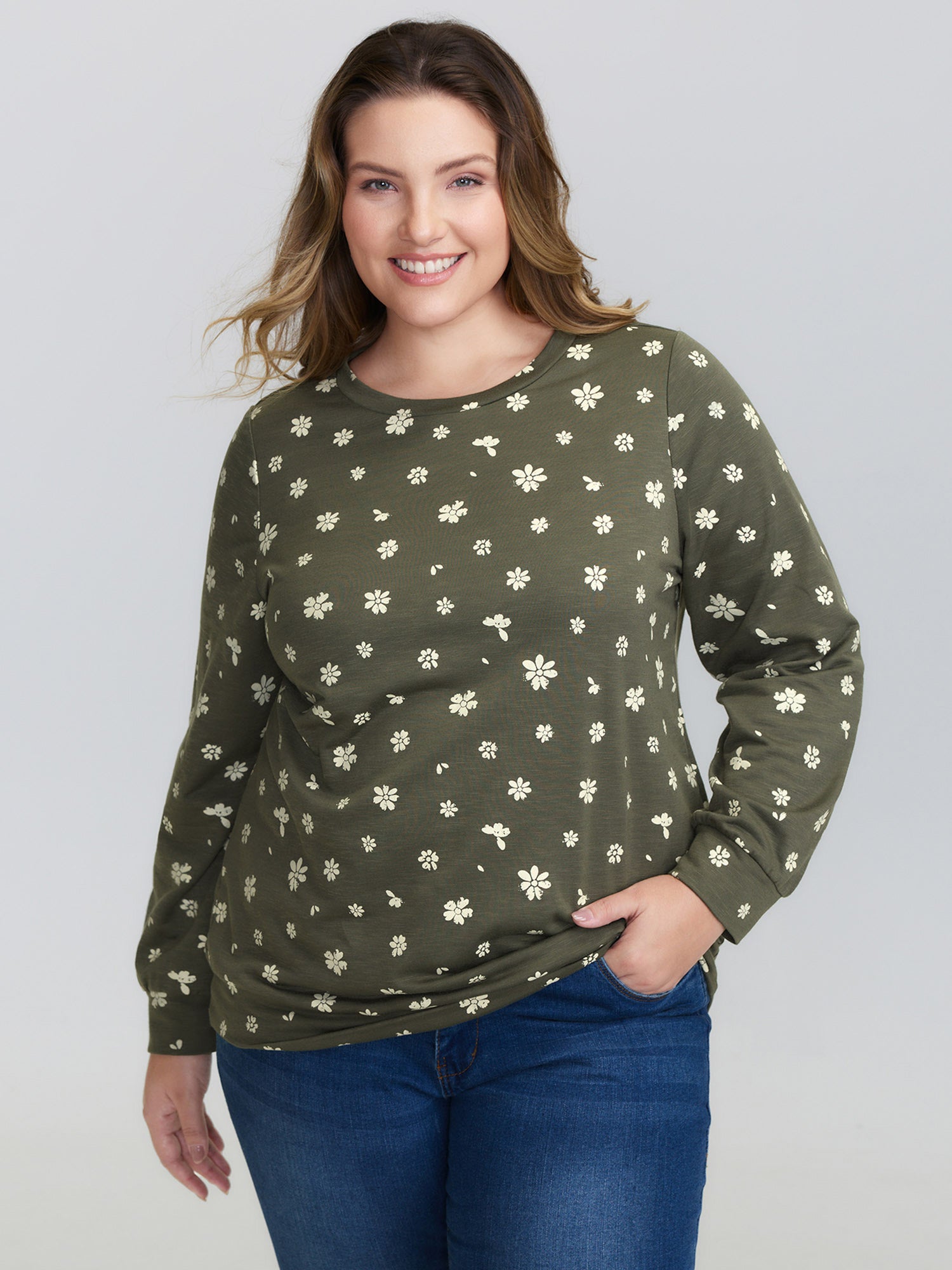 Floral Stretchy Textured Printed Sweatshirt