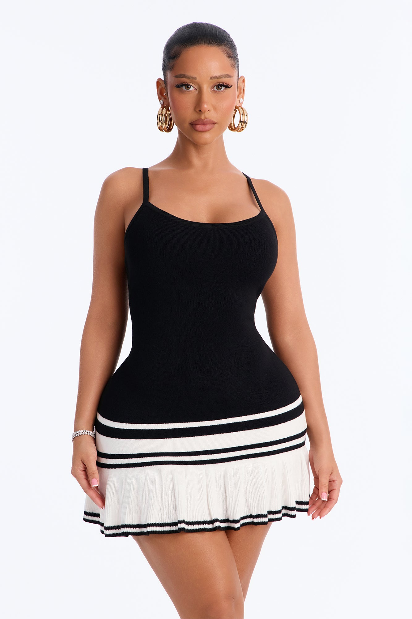 She's That Girl Pleated Knit Mini Dress - Black/White
