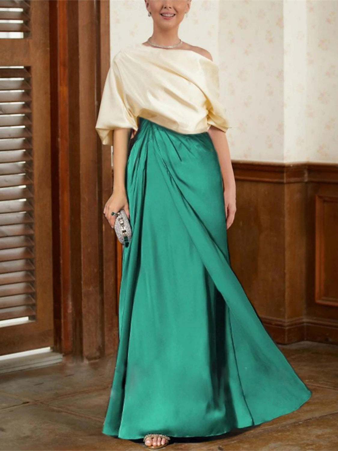Mother of the Bride Cowl Neck A-Line Dresses with Half Sleeves