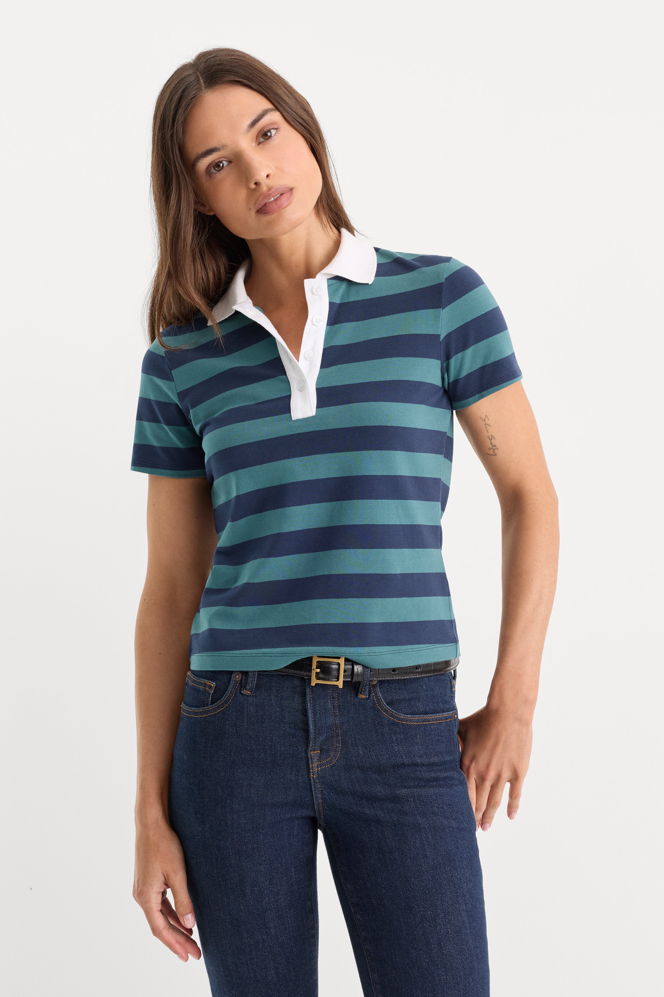 THE EASY POLO | SUMMER STRIPE TEAL