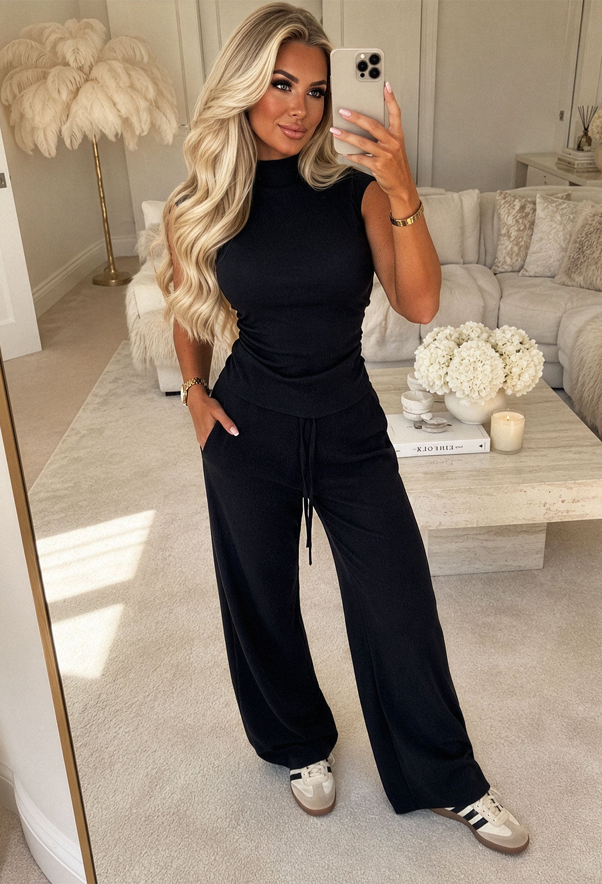 Boarding Babe Black Basic Crinkle Lounge Co-ord Set