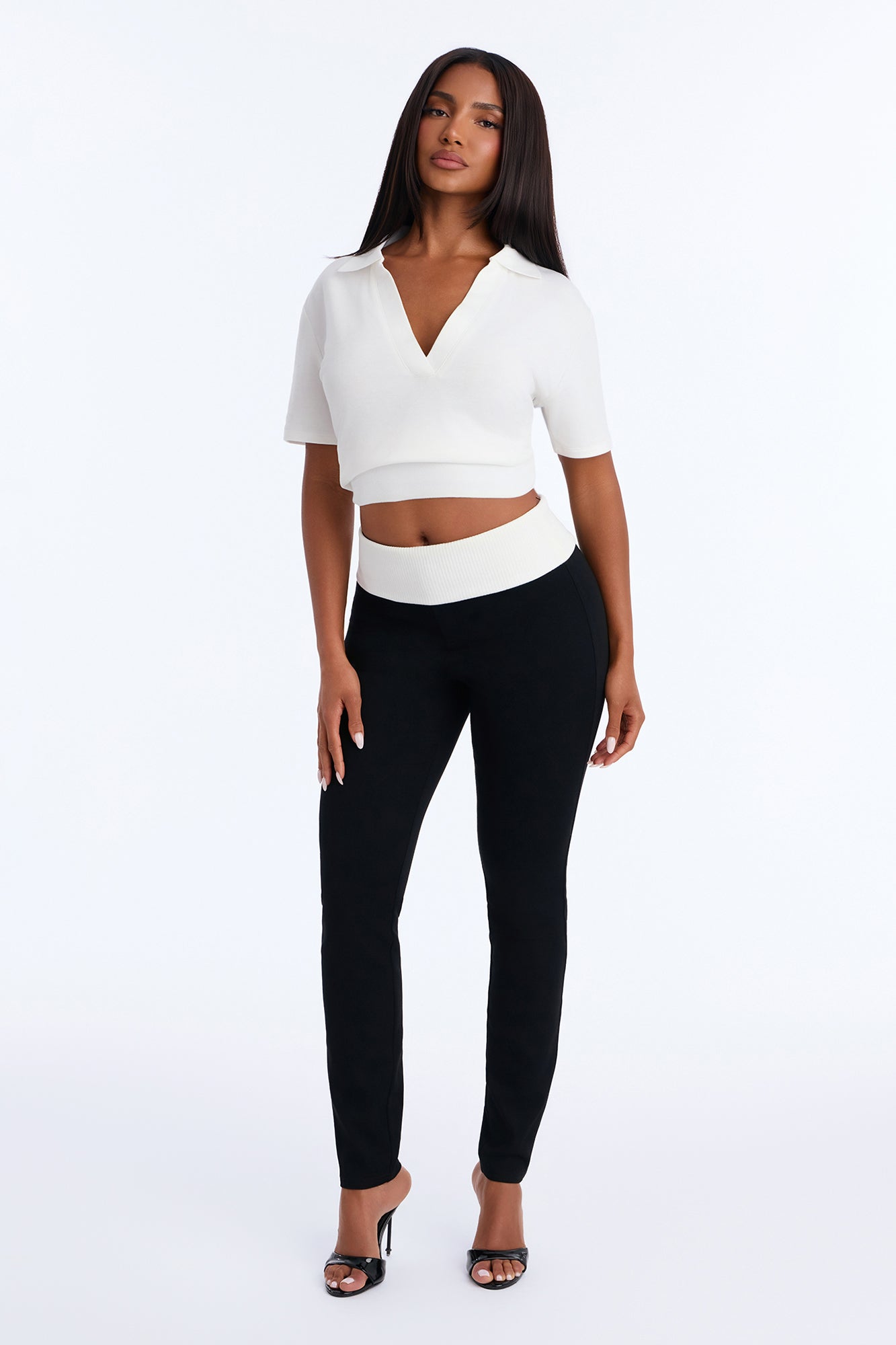 Kyana Low Rise Knit Foldover Skinny Pant - Black/White