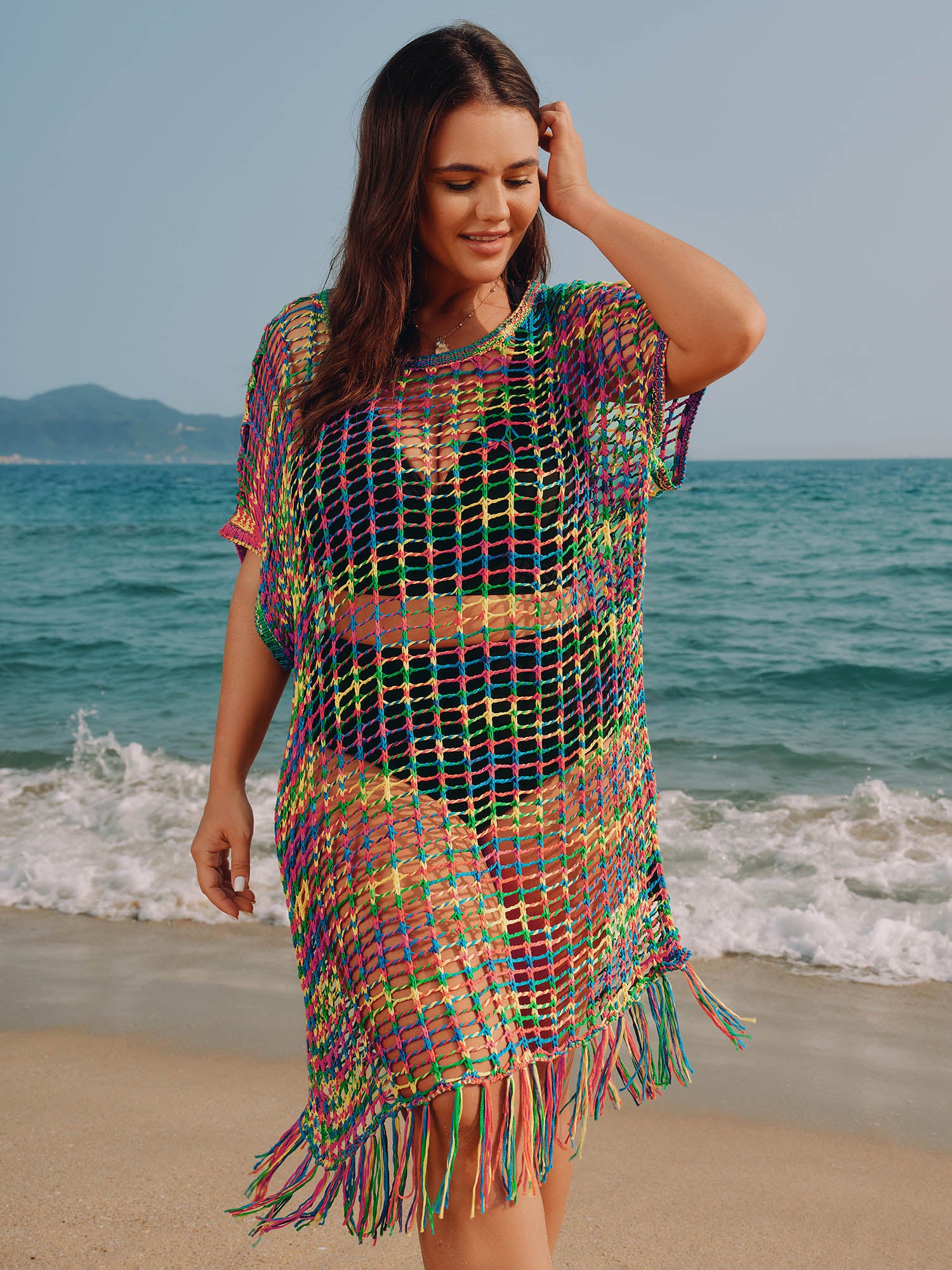 Crocheted Sheer Colorful Swim Cover-Up