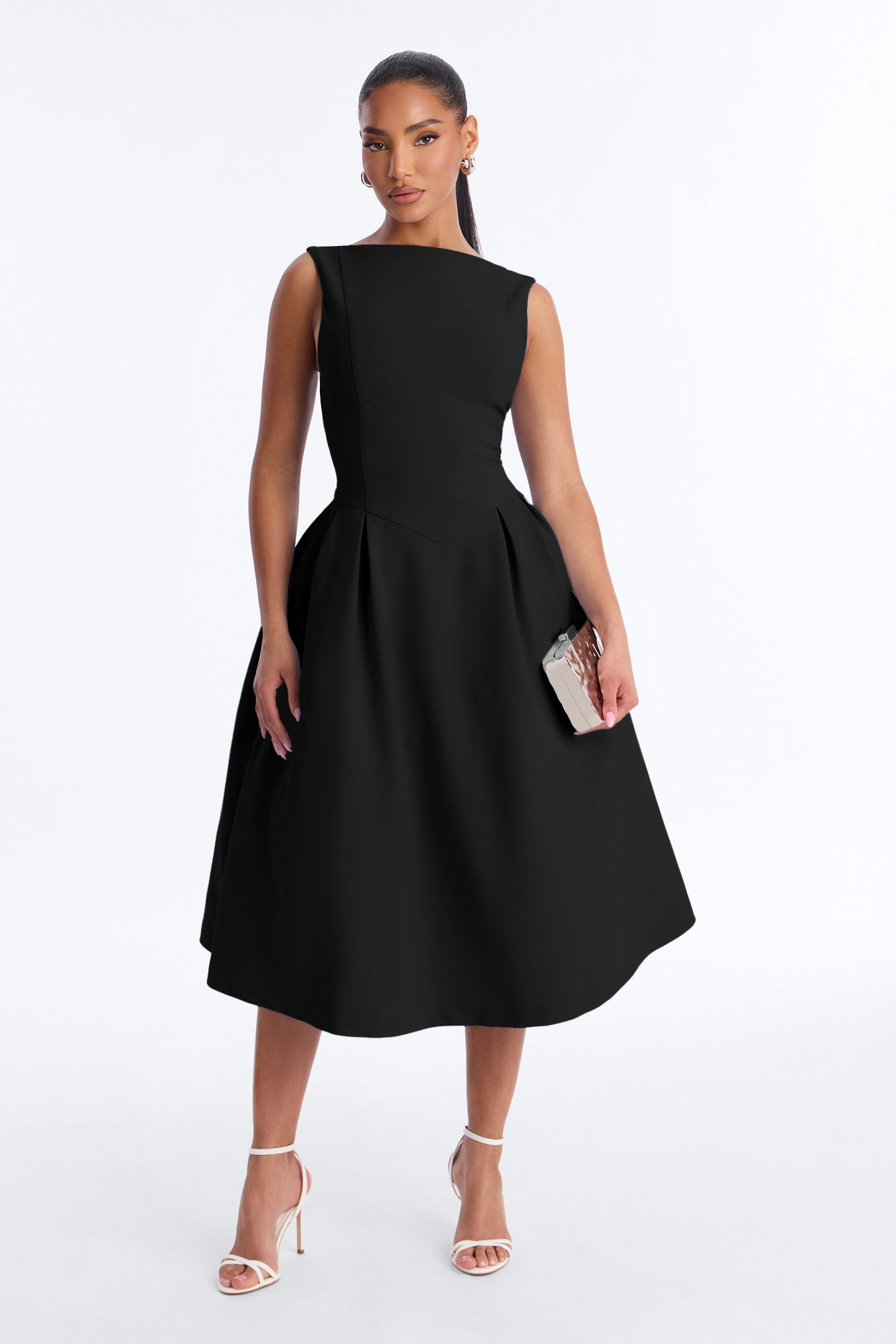 Anika Pleated Midi Dress - Black