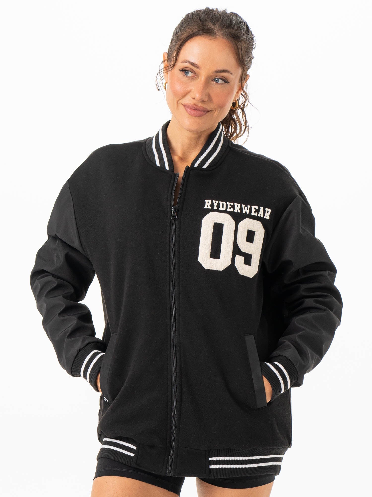 Varsity Bomber Jacket - Black/Black