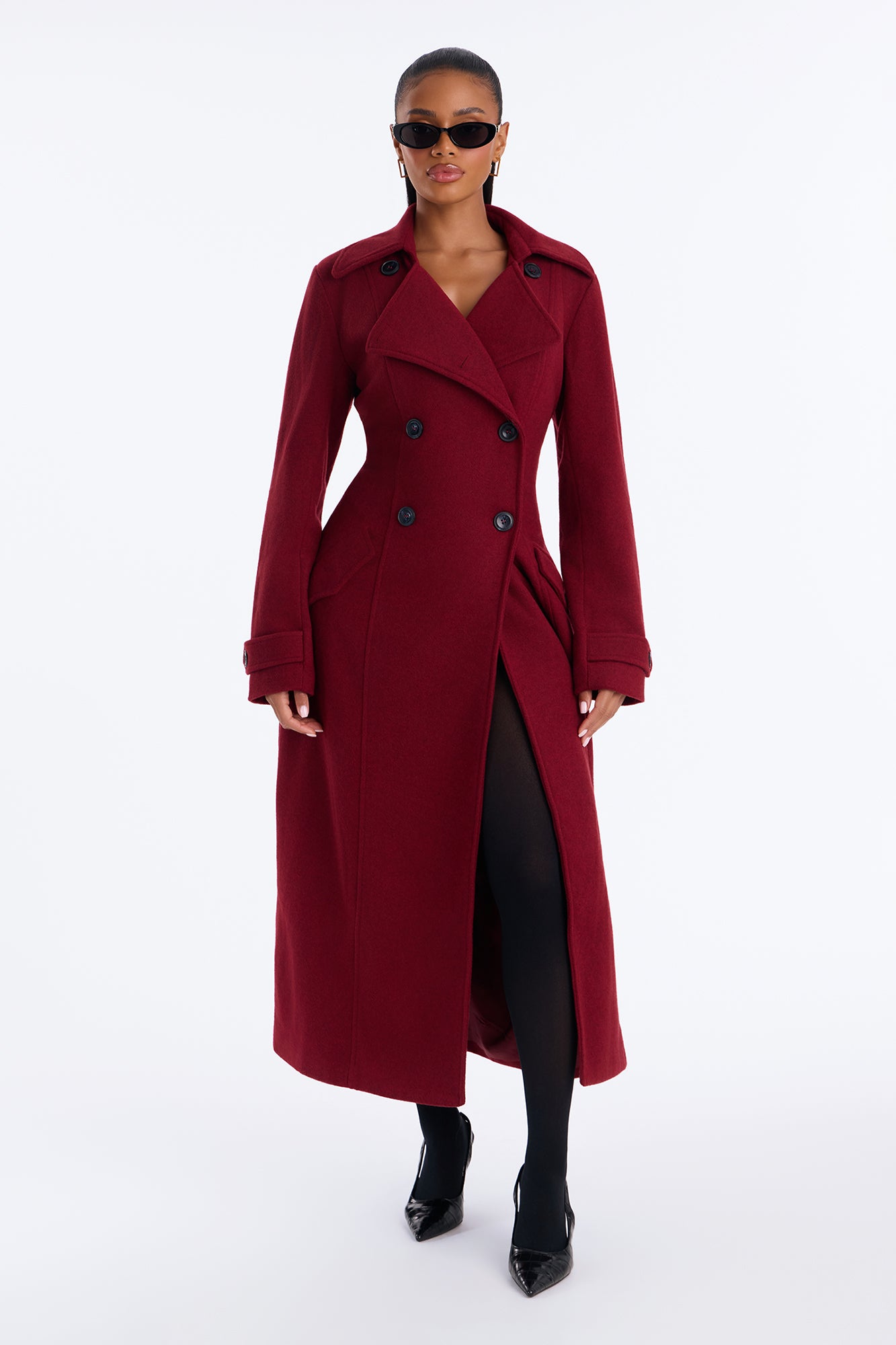 Midnight Accomplice Maxi Wool Blend Coat - DarkRed