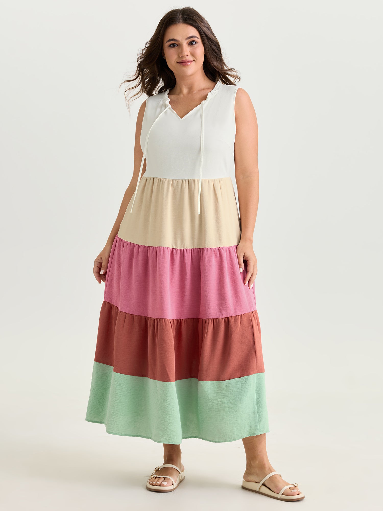 Colorblock Tiered Sleeveless Maxi Dress
