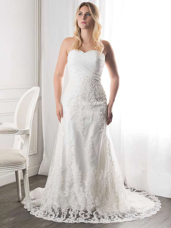Sexy Mermaid Sweetheart Strapless Lace Court Train Wedding Dresses
