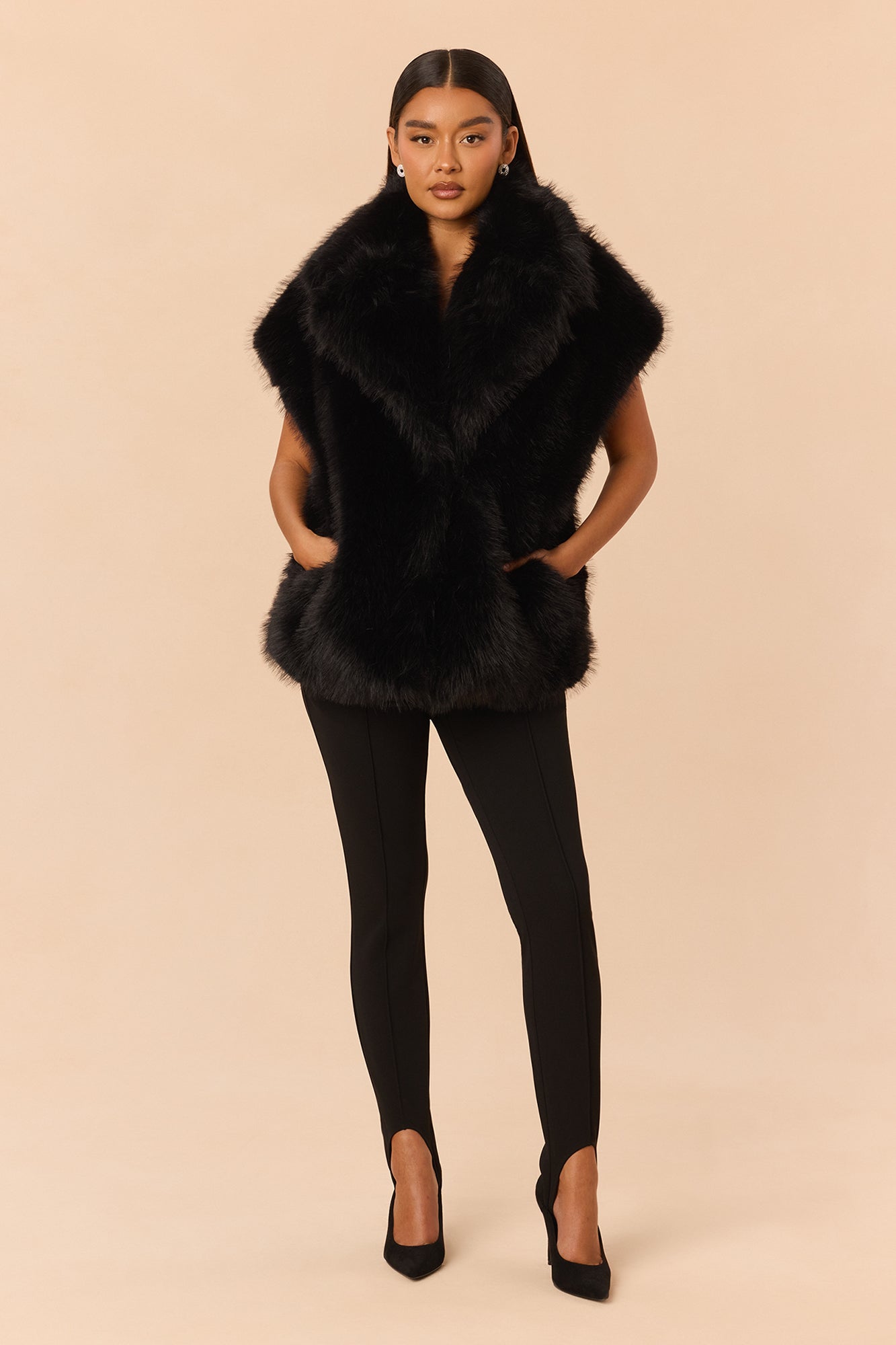 Alpine Glow Faux Fur Vest - Black