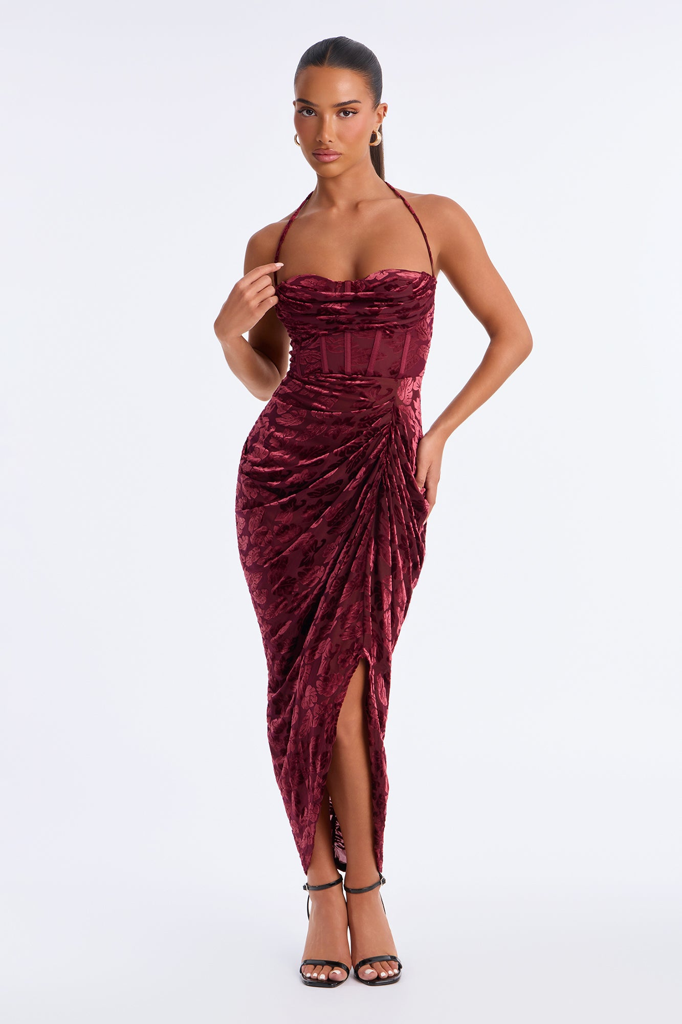 Tall Honolulu Evenings Velvet Midi Dress - Wine