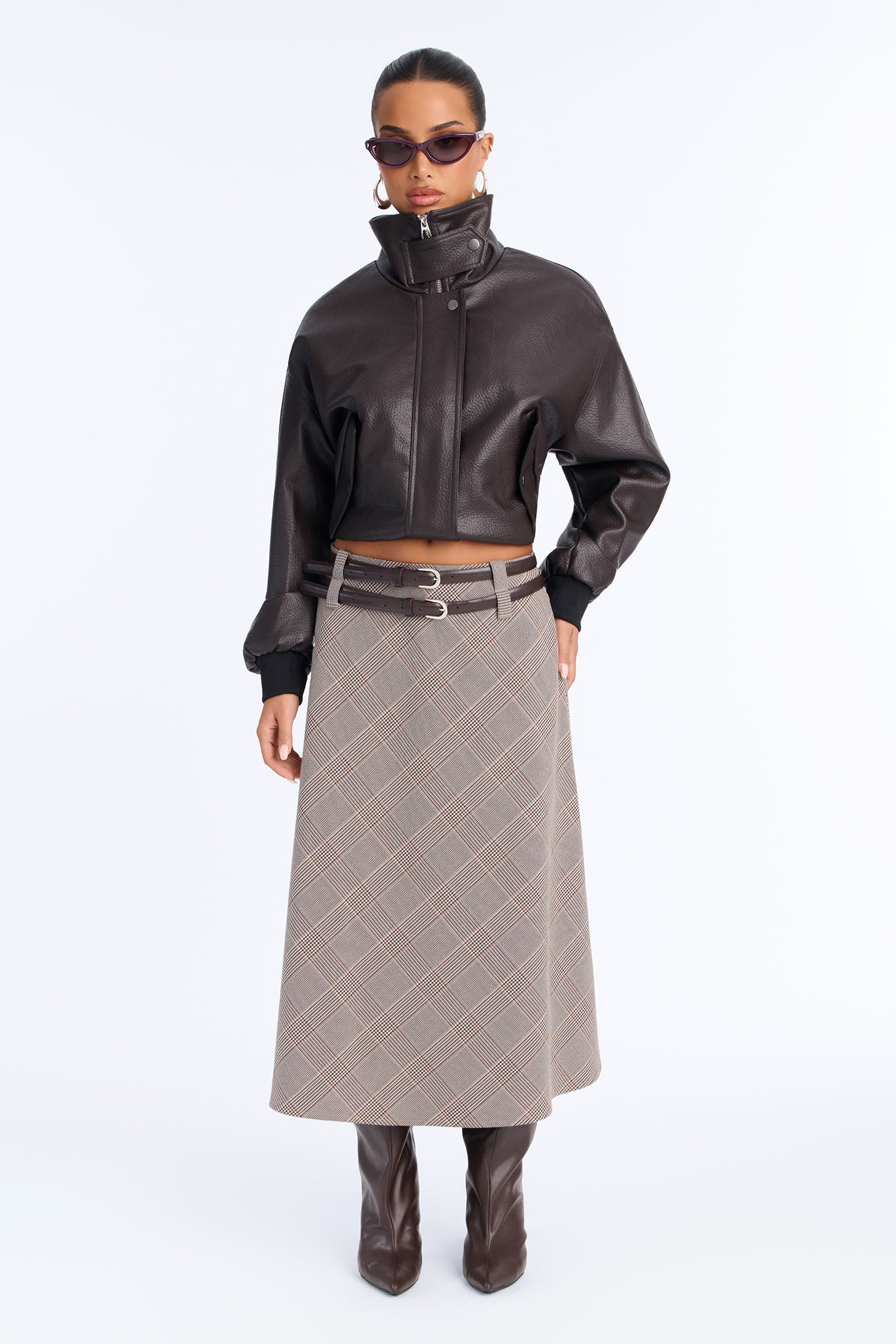 Noble Plaid Midi Skirt - Taupe/combo