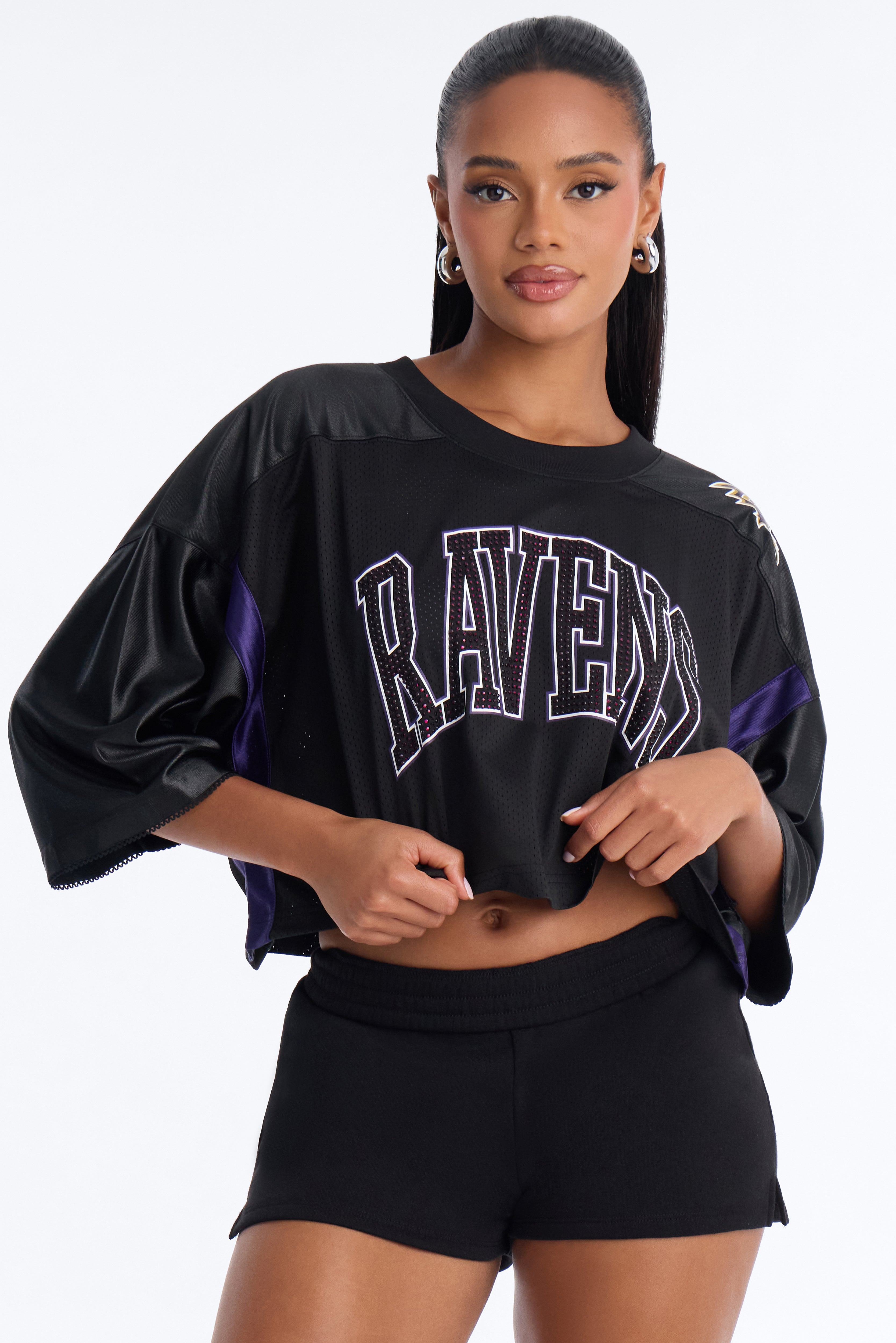 NFL Baltimore Ravens Rhinestone Cropped Top - Black