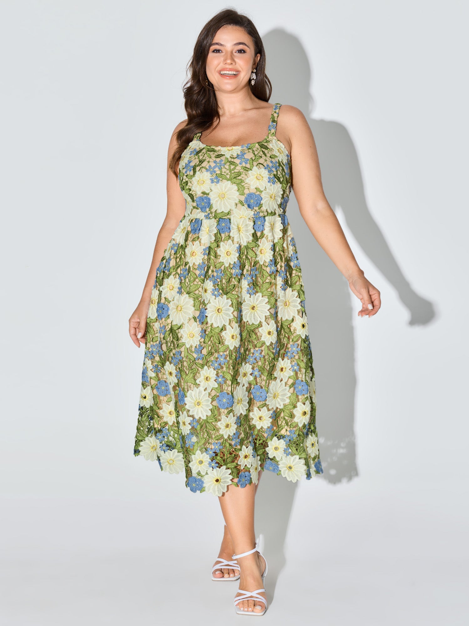 Floral Embroidered Sleeveless Midi Dress
