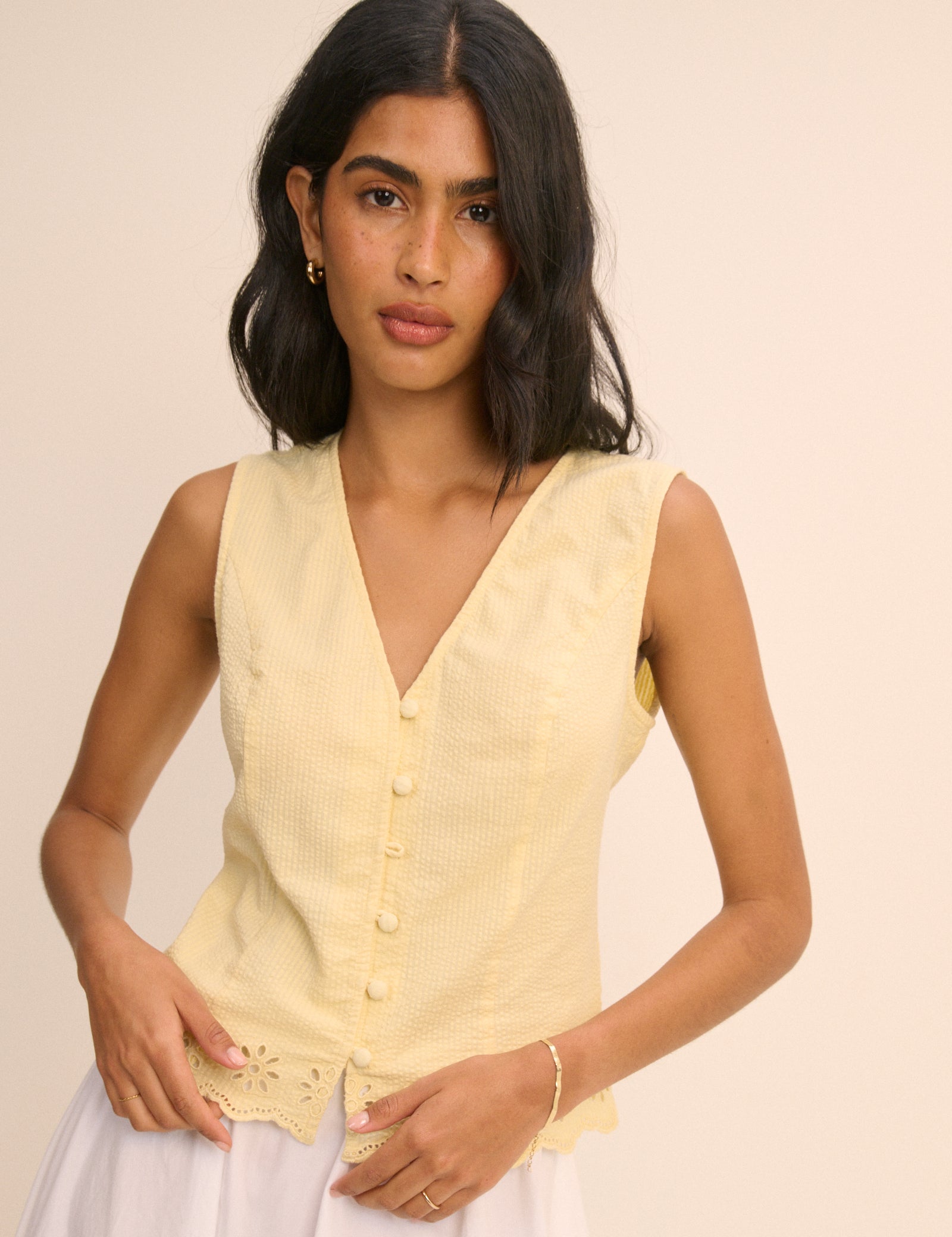 Yellow Scallop Edge Lindy Waistcoat Top