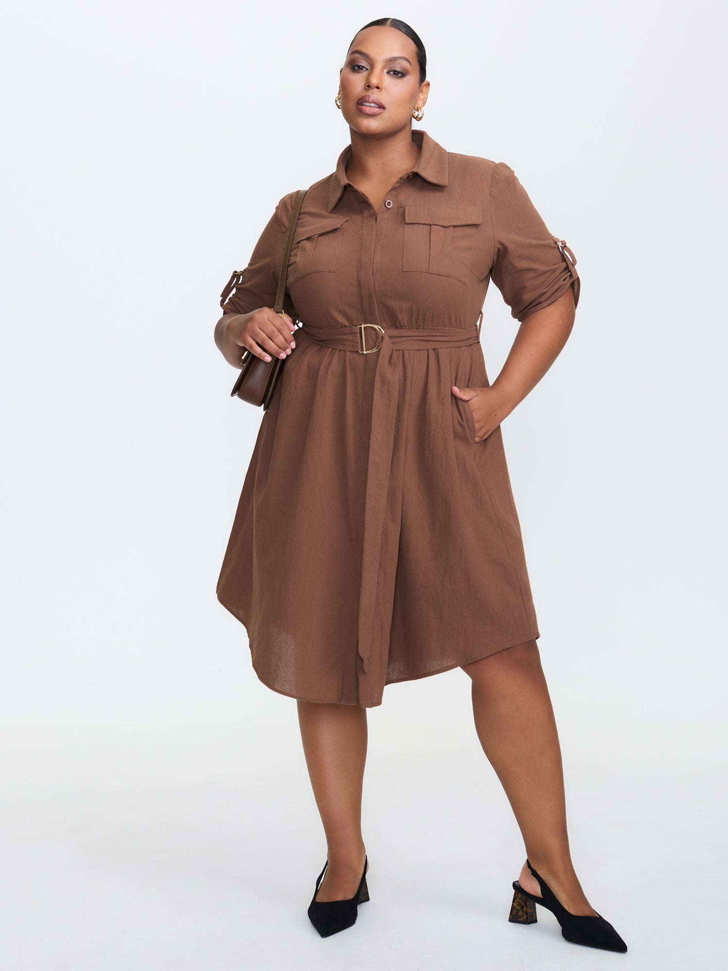 Pure Cotton Curvy Hem Belted Midi Dress