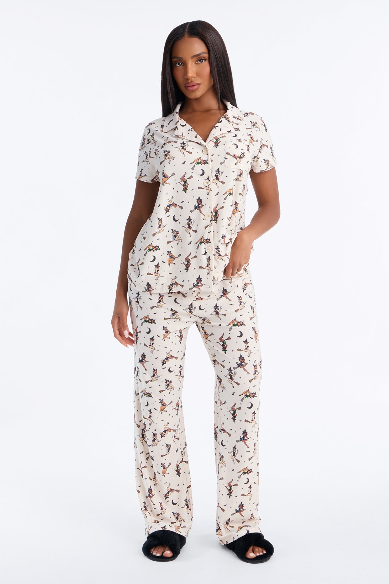 Wicked Mood Witch On Broom PJ Pant Set - Ivory/combo
