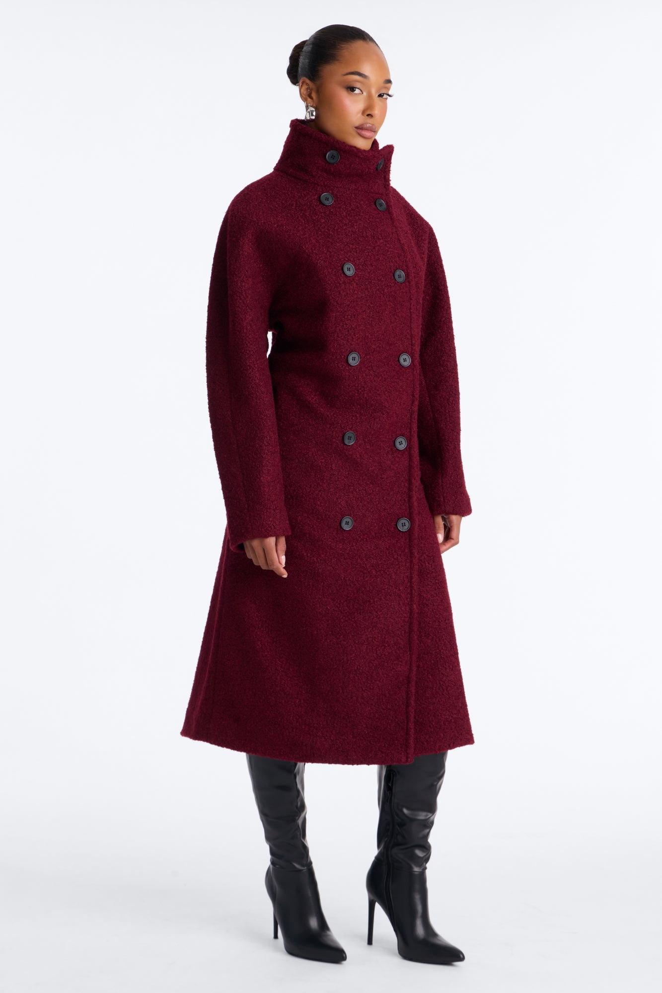 Caitlyn Funnel Neck Maxi Coat - Burgundy