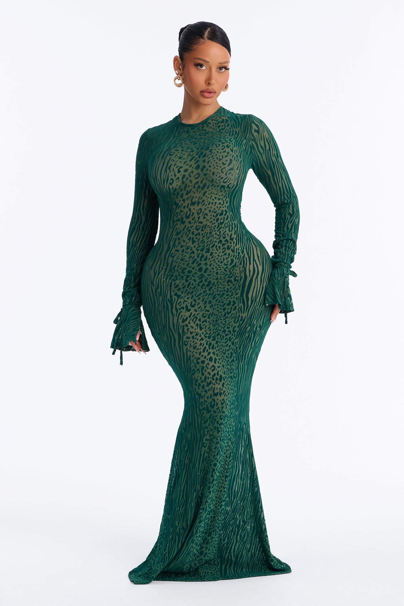 I Do What I Want Flocked Maxi Dress - Hunter