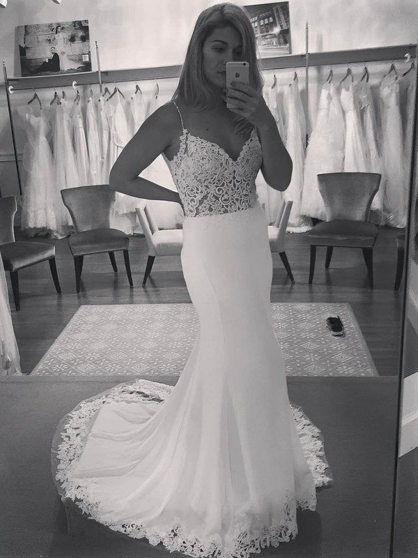 Beautiful Mermaid V-Neck Lace Tulle Wedding Dresses