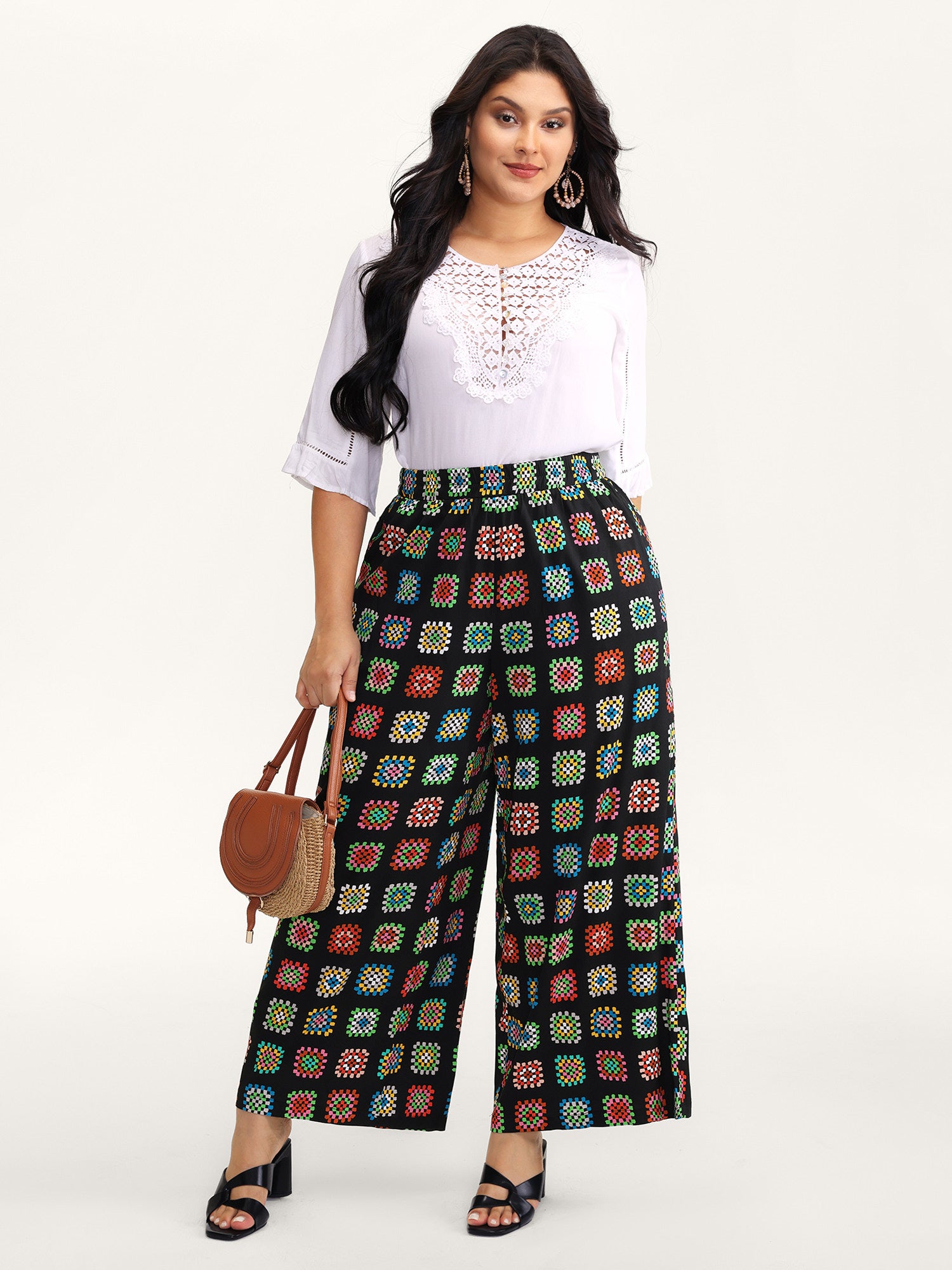 Floral Collage Colorful Wide-Leg Pants