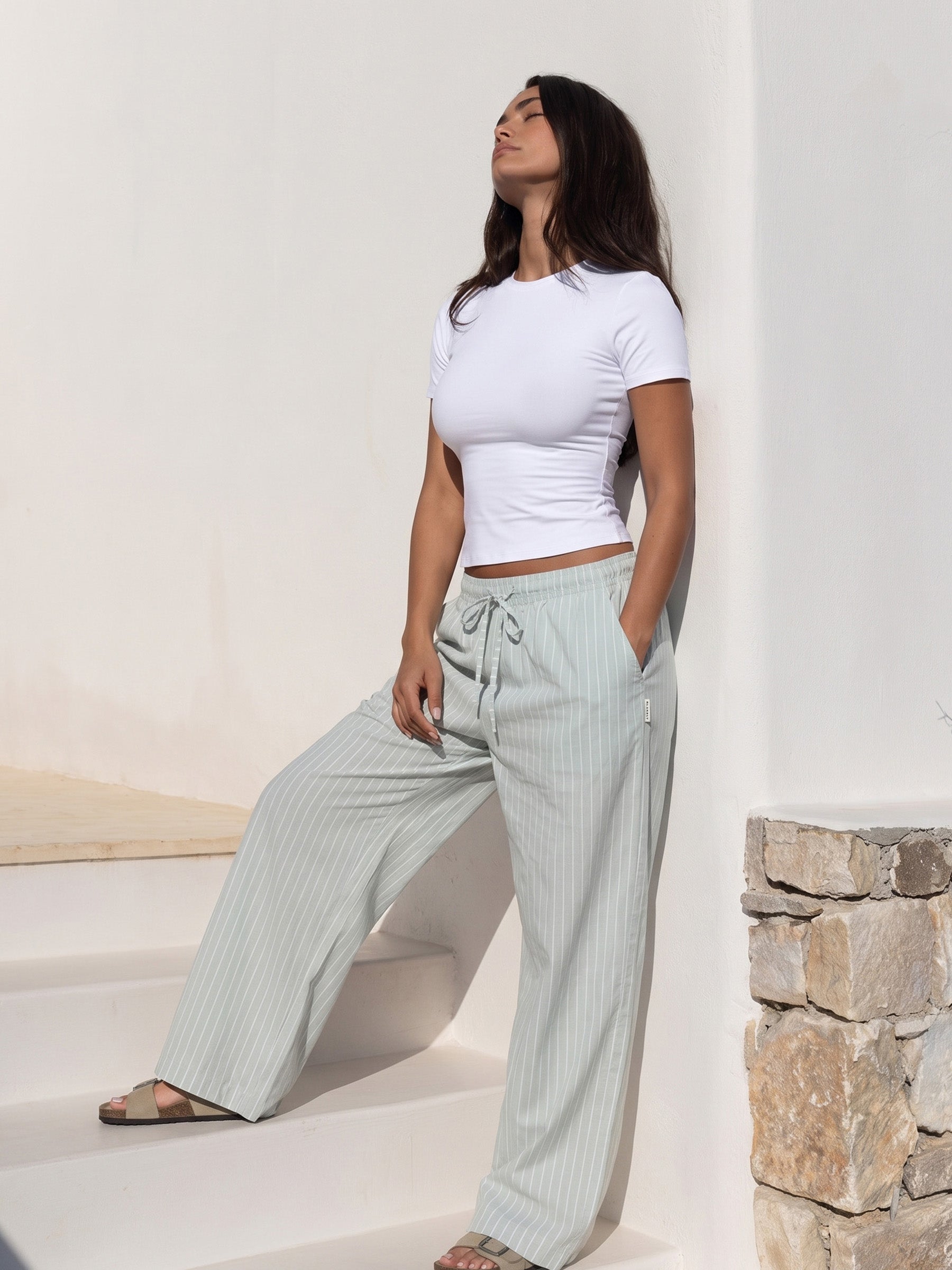 Elodie Stripe Trousers - Mint Green