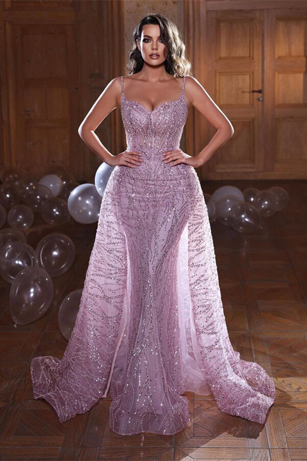 Shining Spaghetti-Straps Mermaid Evening Dress Overskirt Sleeveless