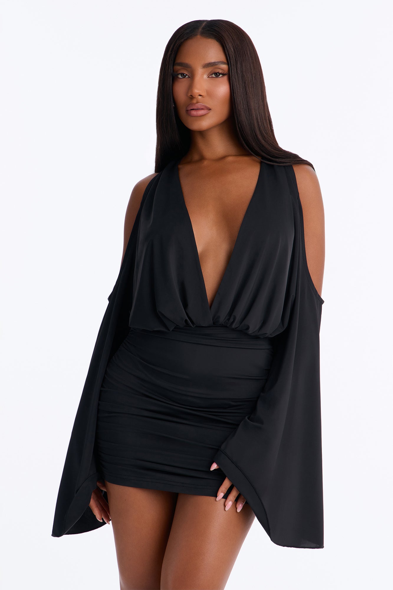 May You Slay Forever Backless Ruched Mini Dress - Black