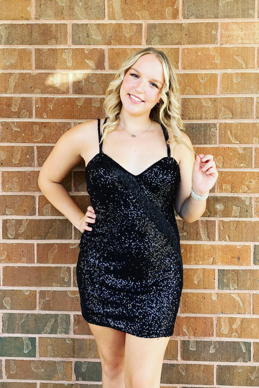 Sparkly Black Spaghetti Straps Fringed Tight Short Homecoming Dress/Mini Dress