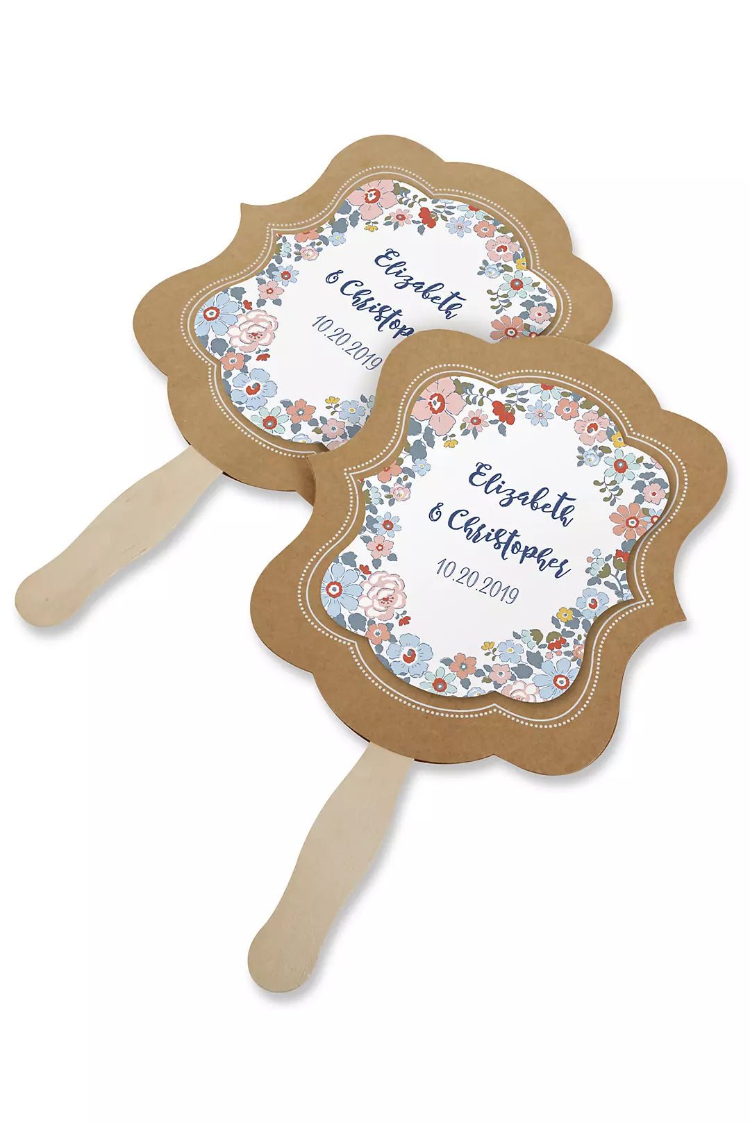 Personalized Floral Print Kraft Hand Fan Set of 12